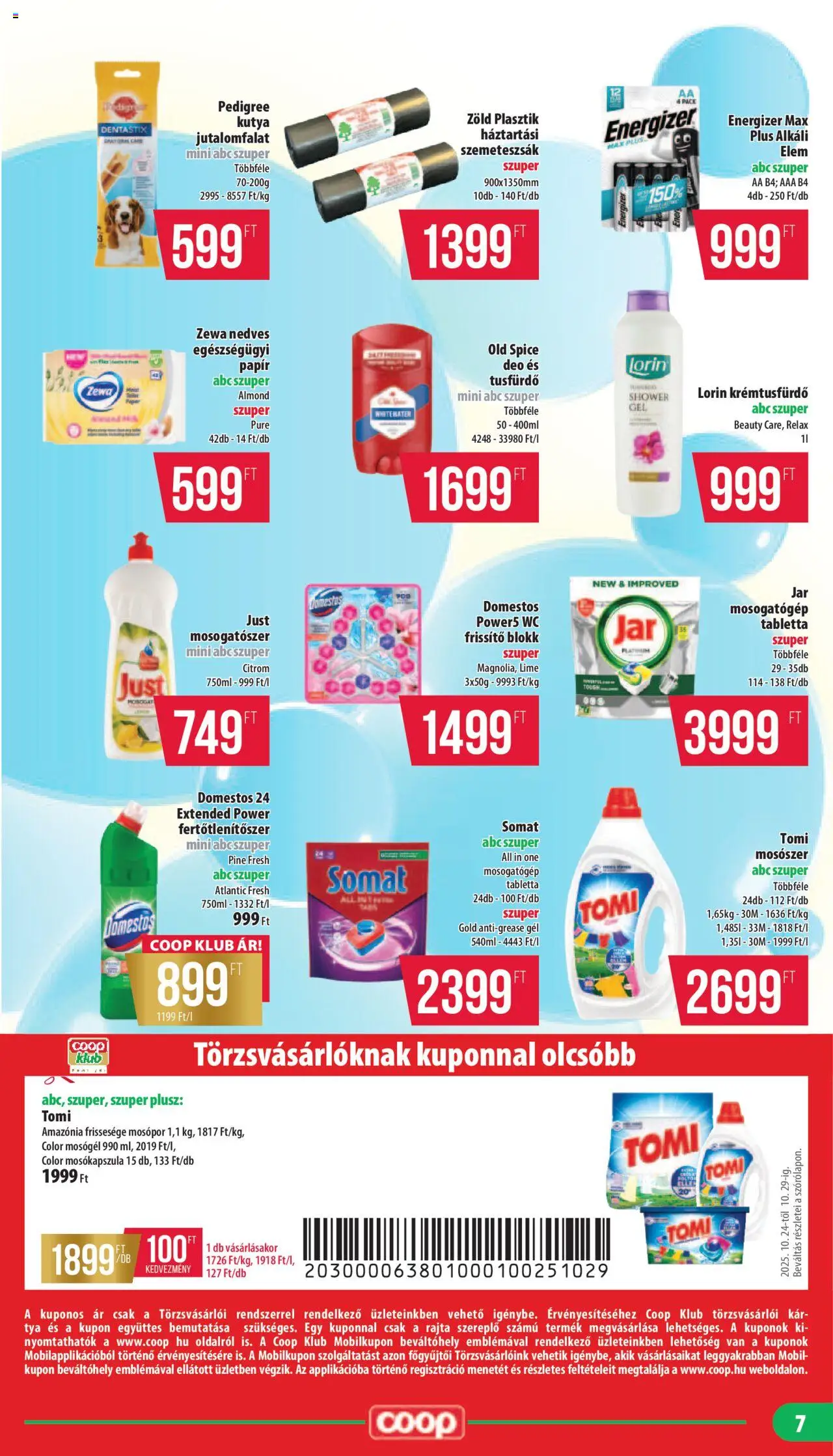 COOP akciós ujság - amely érvényes a következő dátumtól: 24.10.2025 | Oldal: 7 | Termékek: Lime, Somat, Mosogatógép, Szemeteszsák