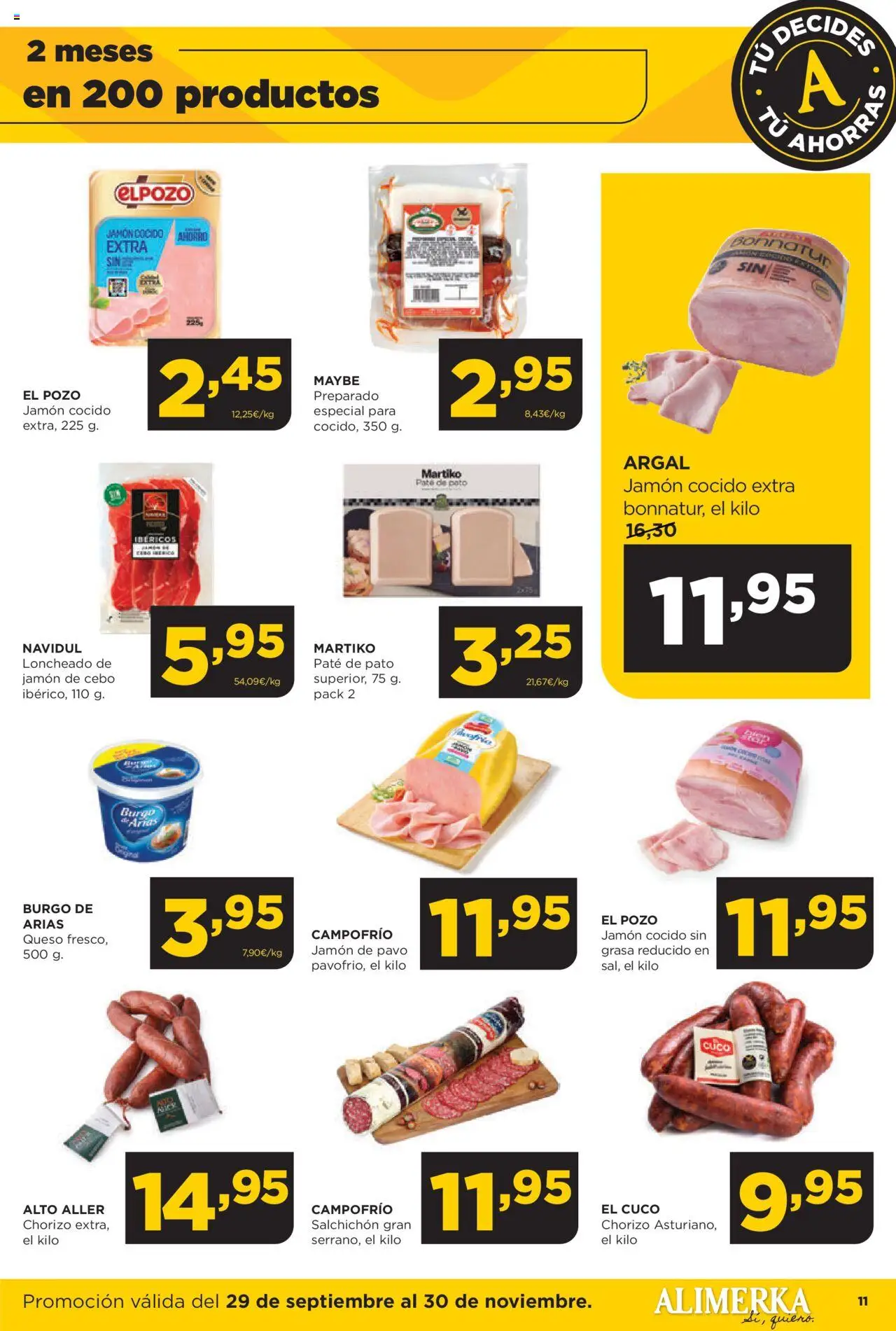 Alimerka folleto │ válido desde el 29.09.2025 | Página: 11 | Productos: Queso, Jamón cocido, Paté, Loncheado