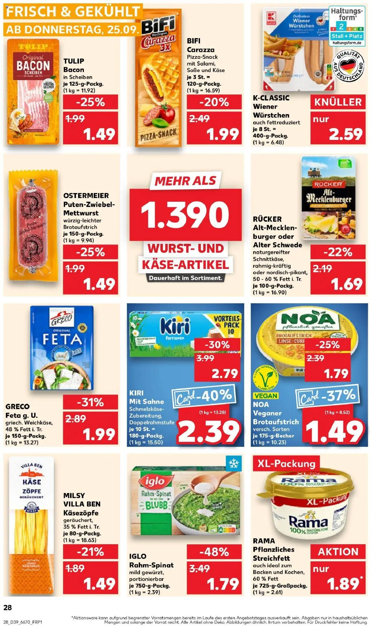 Kaufland prospekt Neuss	 – gültig ab 28.09.2025 | Seite: 28 | Produkte: Wiener wurstchen, Feta, Käse, Iglo