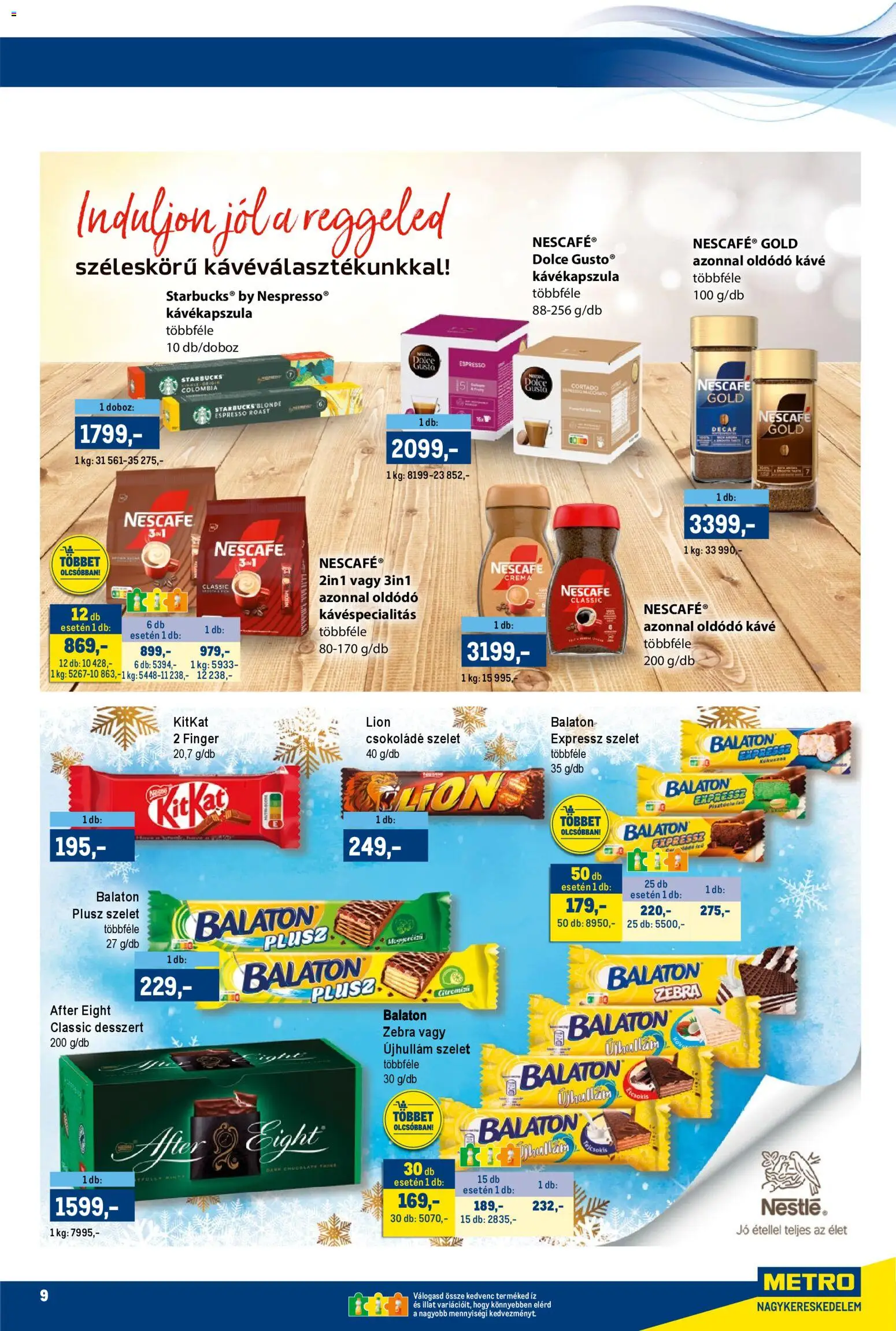 Metro akciós ujság - amely érvényes a következő dátumtól: 01.12.2025 | Oldal: 9 | Termékek: Nescafé, Kávékapszula, Doboz, Kávé