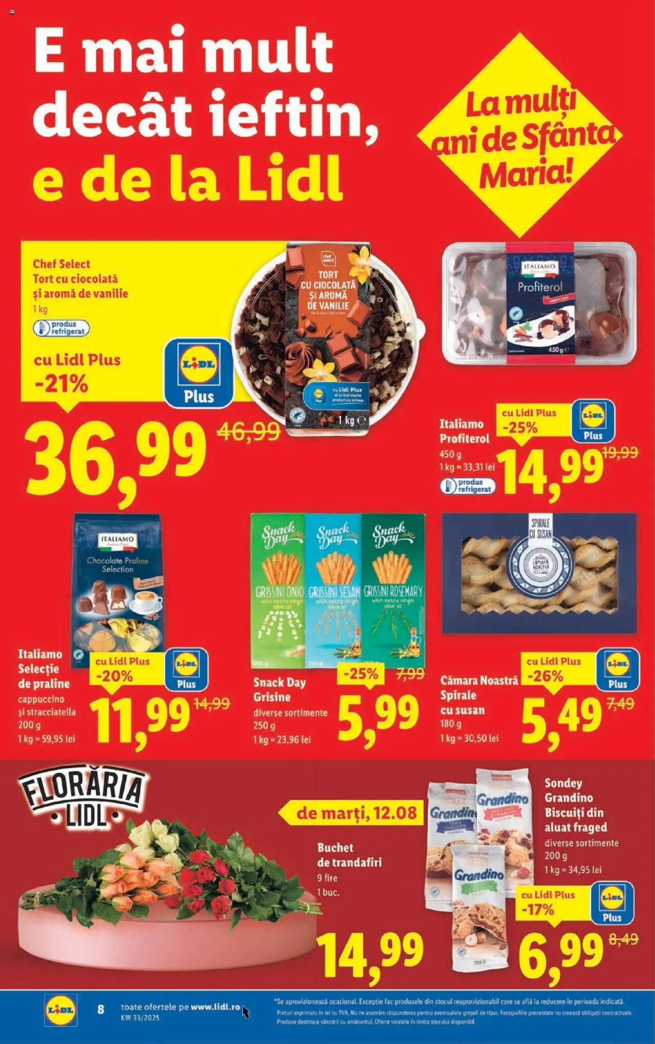 Catalog Lidl – valabil de la 11.08.2025 | Pagină: 8 | Produse: Tort, Praline, Ciocolată, Biscuiți
