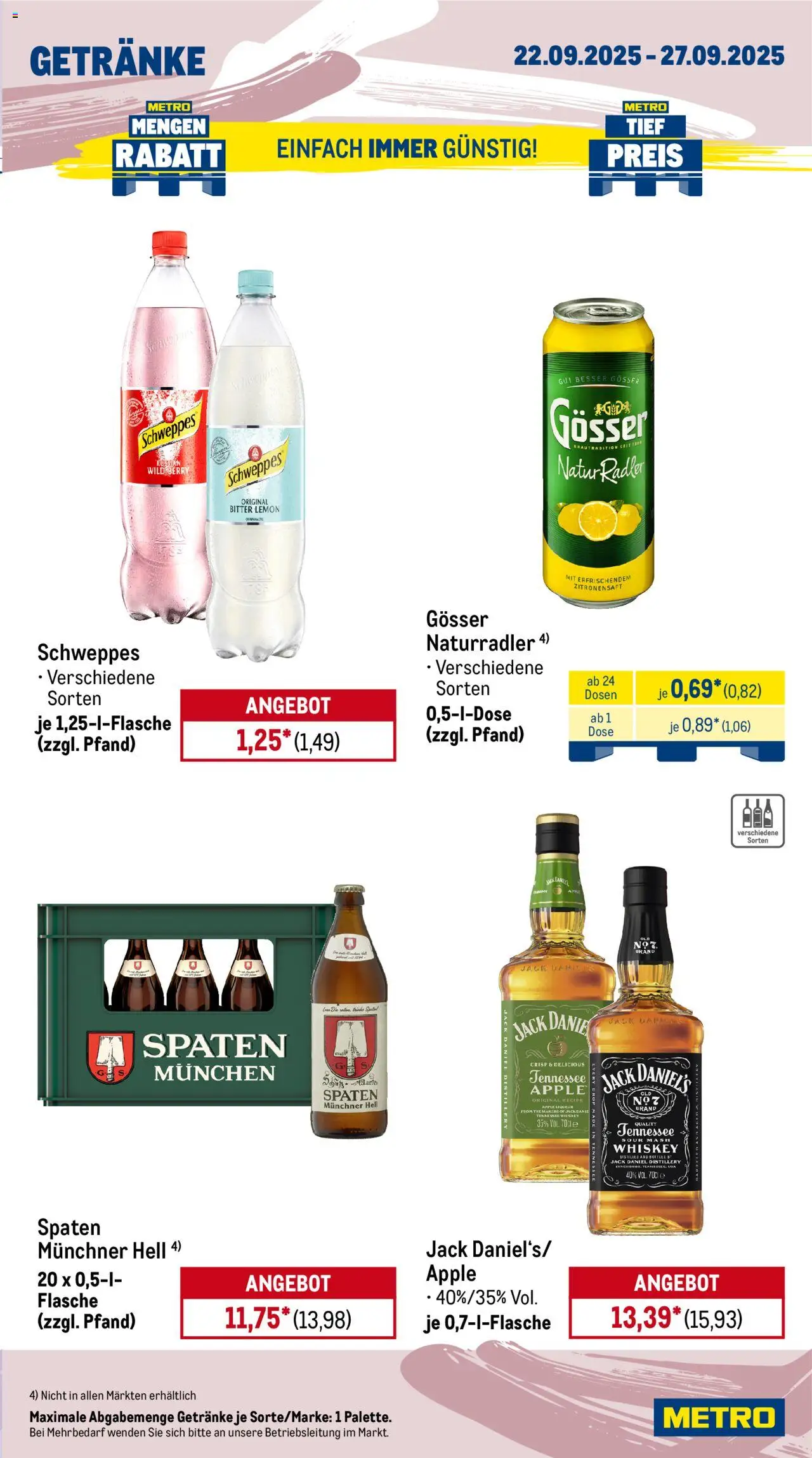 Metro Prospekt 	 – gültig ab 22.09.2025 | Seite: 13 | Produkte: Schweppes, Apple, Radler, Whiskey