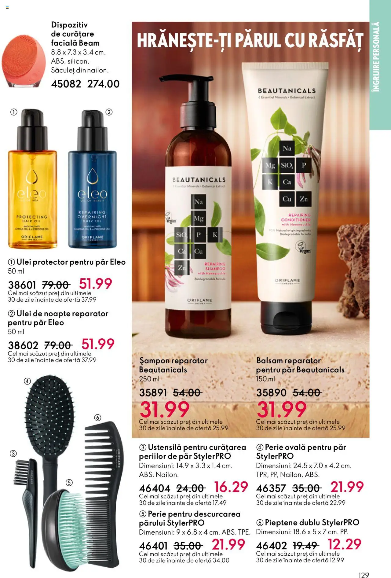 Noul catalog Oriflame – valabil de la 01.10.2025 | Pagină: 129 | Produse: Pieptene, Perie, Balsam, Ulei