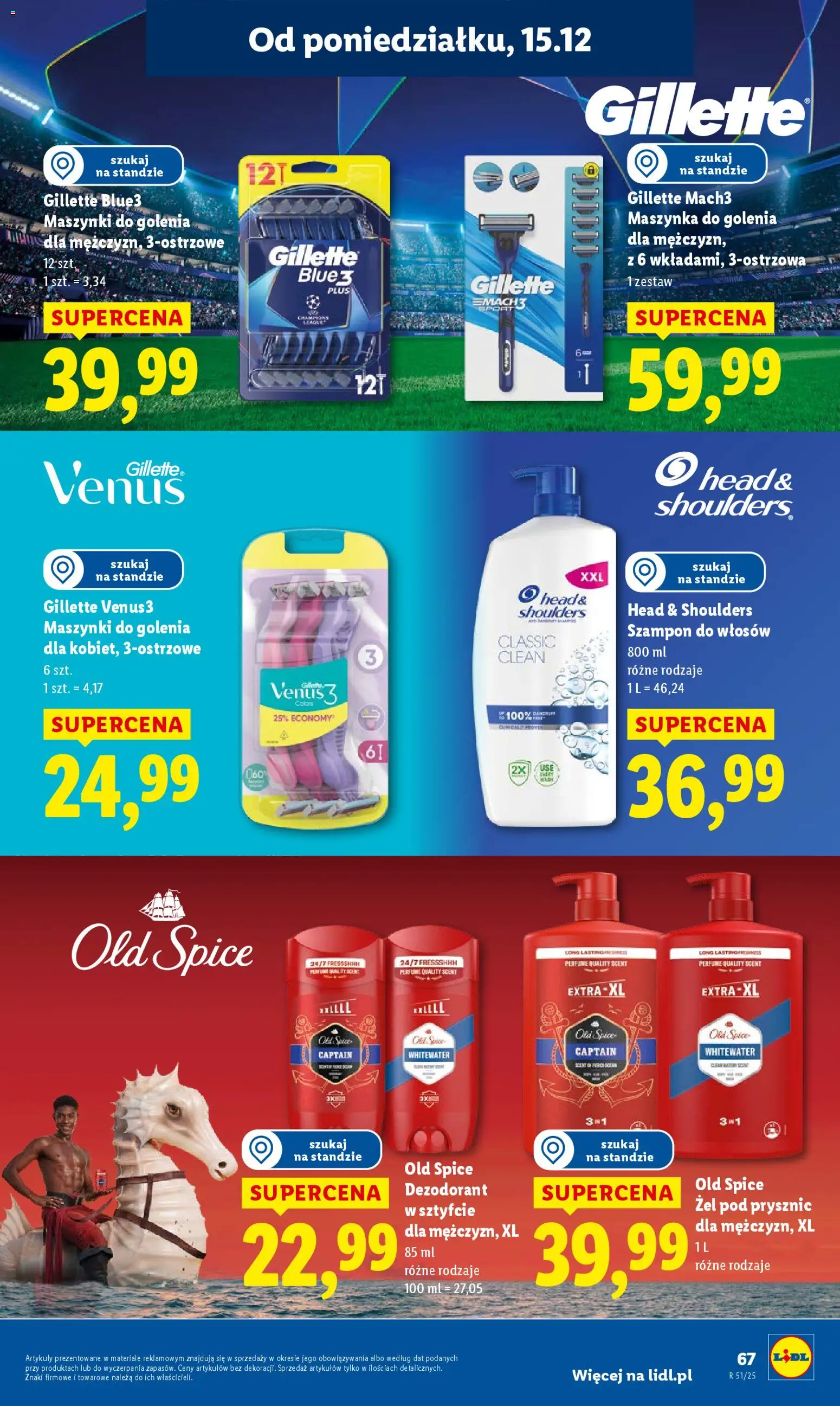 Lidl Gazetka od 15.12.2025 | Strona: 69 | Produkty: Gillette, Maszynki do golenia, Żel pod prysznic, Old spice