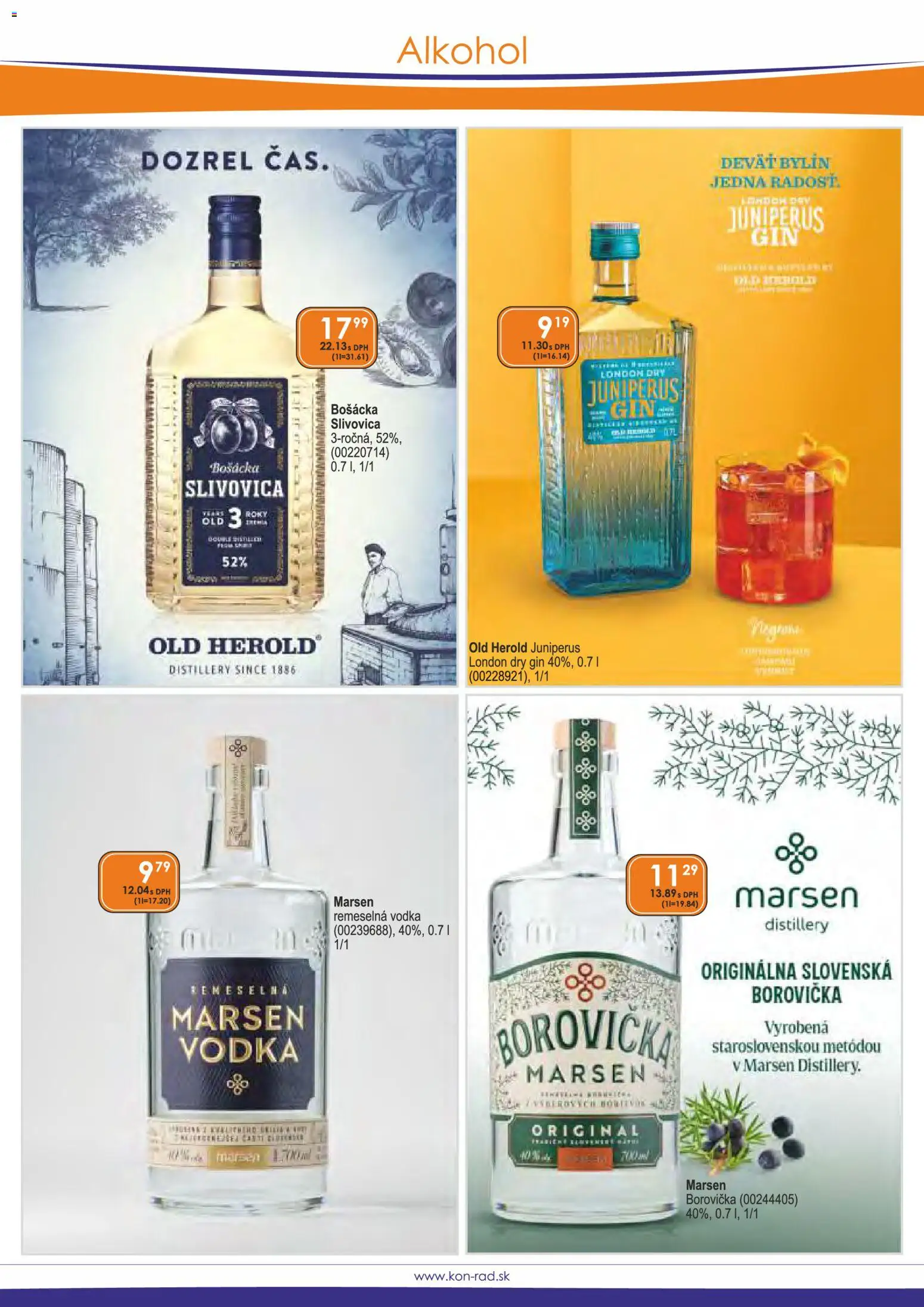 Nové KON - RAD akcie – leták je platný od 01.11.2025 | Strana: 8 | Produkty: Borovička, Bošácka slivovica, Slivovica, Alkohol