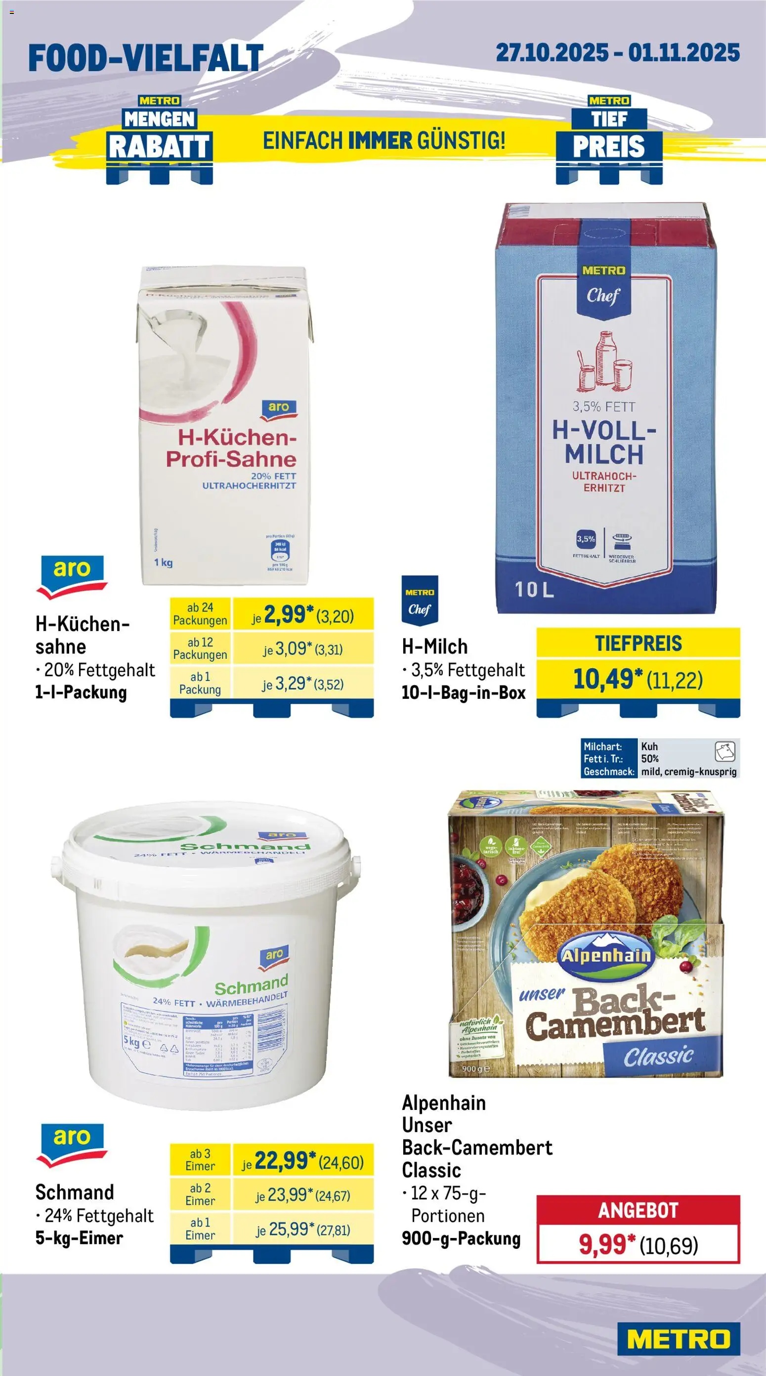 Metro Wochen-Angebote Gastro – gültig ab 27.10.2025 | Seite: 9 | Produkte: Milch, Sahne