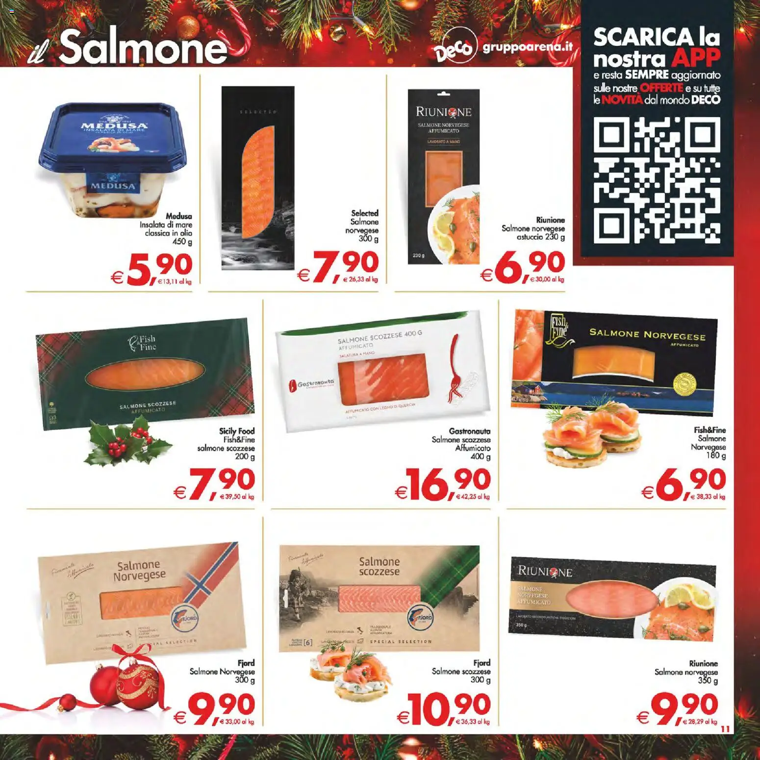Volantino Decò del 16.12.2025 | Pagina: 11 | Prodotti: Salmone, Insalata, Olio, Astuccio