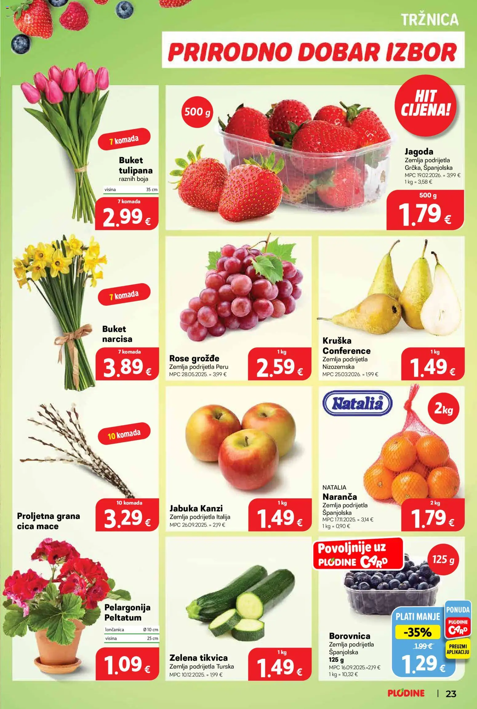 Plodine katalog | vrijedi od 01.04.2026 | Stranica: 31 | Proizvodi: Borovnica, Grožđe, Kruška, Jabuka