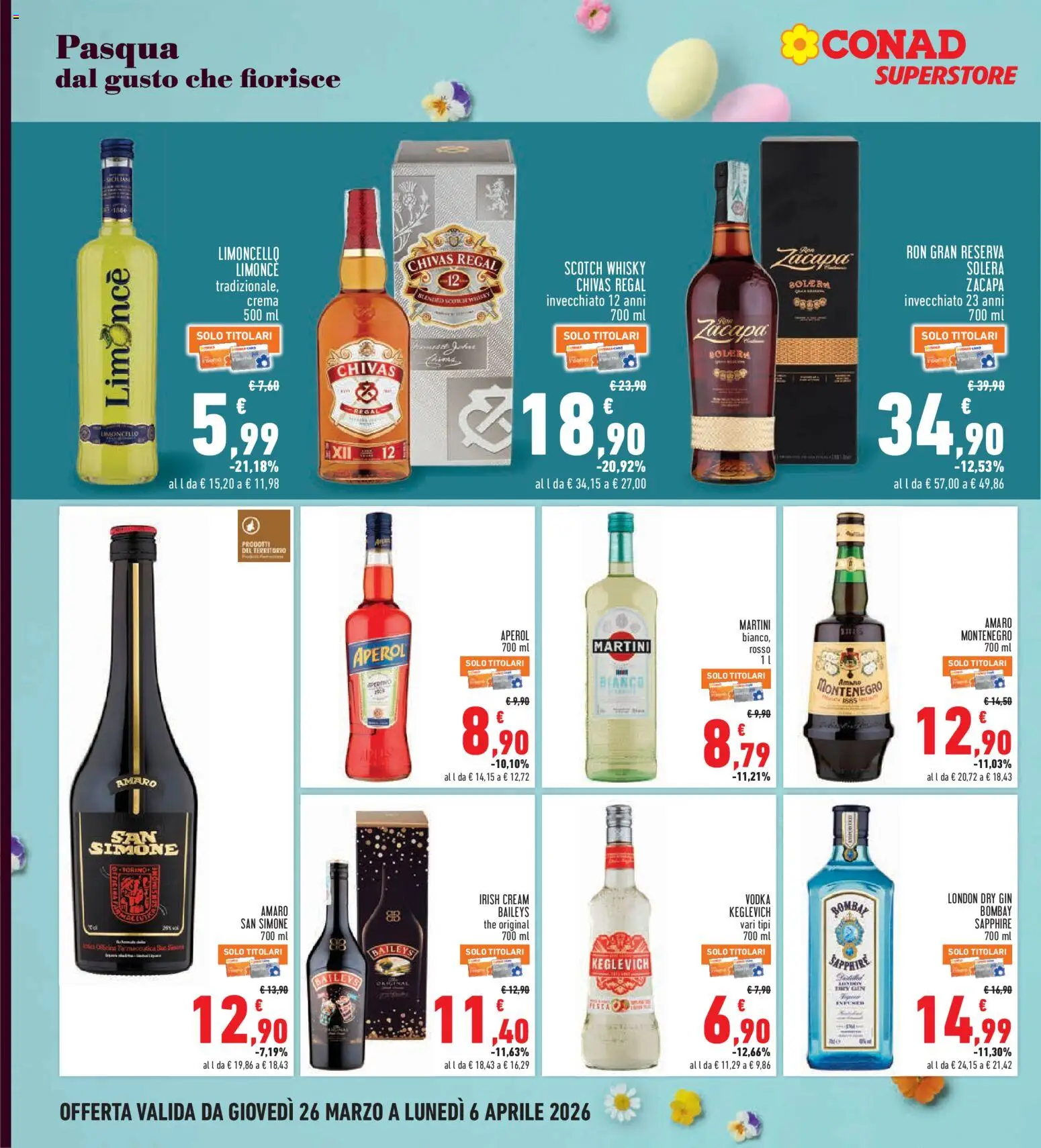 Volantino Conad del 26.03.2026 | Pagina: 22 | Prodotti: Crema, Gin, Whisky, Rum