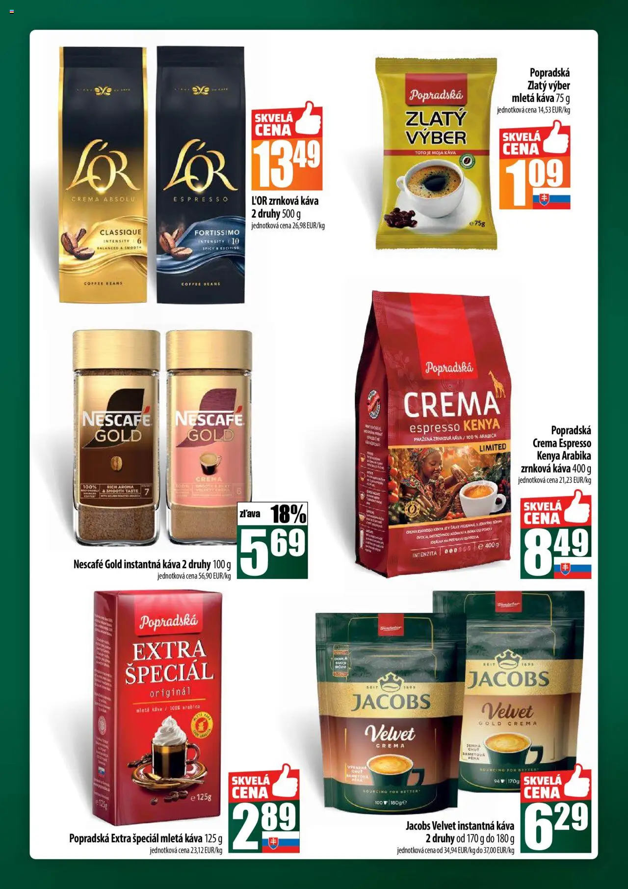 Nové COOP Jednota akcie – leták je platný od 02.10.2025 | Strana: 45 | Produkty: Jacobs Velvet, Káva, Nescafé Crema, Nescafé Gold