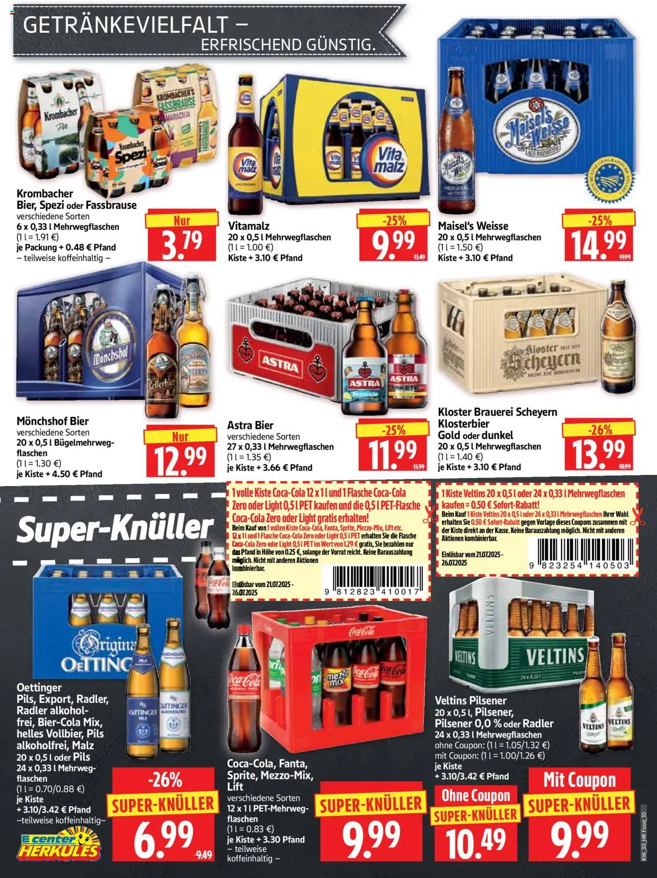 HERKULES Prospekt 	 - gültig ab dem 21.07.2025 | Seite: 10 | Produkte: Coca cola, Astra, Radler, Krombacher