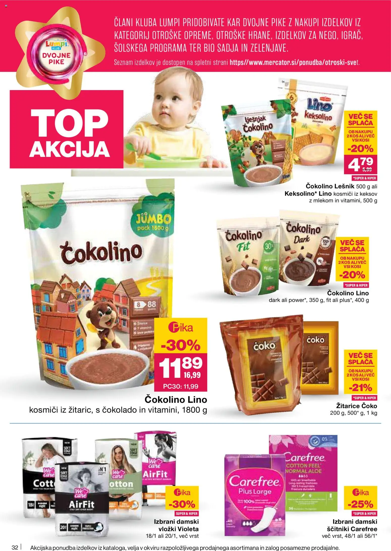 Novi Mercator katalog ponudbe – veljaven od 08.01.2026 | Stran: 32 | Izdelki: Kos, Čokolino, Kosmici, Ščitniki