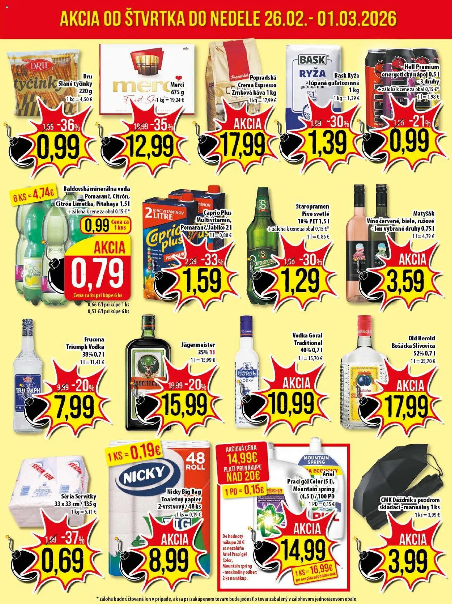 Nové Klas akcie – leták je platný od 23.02.2026 | Strana: 24 | Produkty: Káva, Merci, Staropramen, Dáždnik