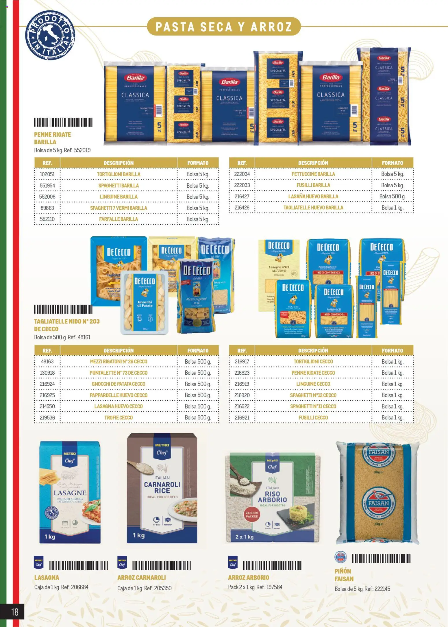 Makro Restaurantes italianos Península │ válido desde el 27.03.2026 | Página: 18 | Productos: Arroz, Bolsa, Lasaña, Δαχτυλίδι φωτός