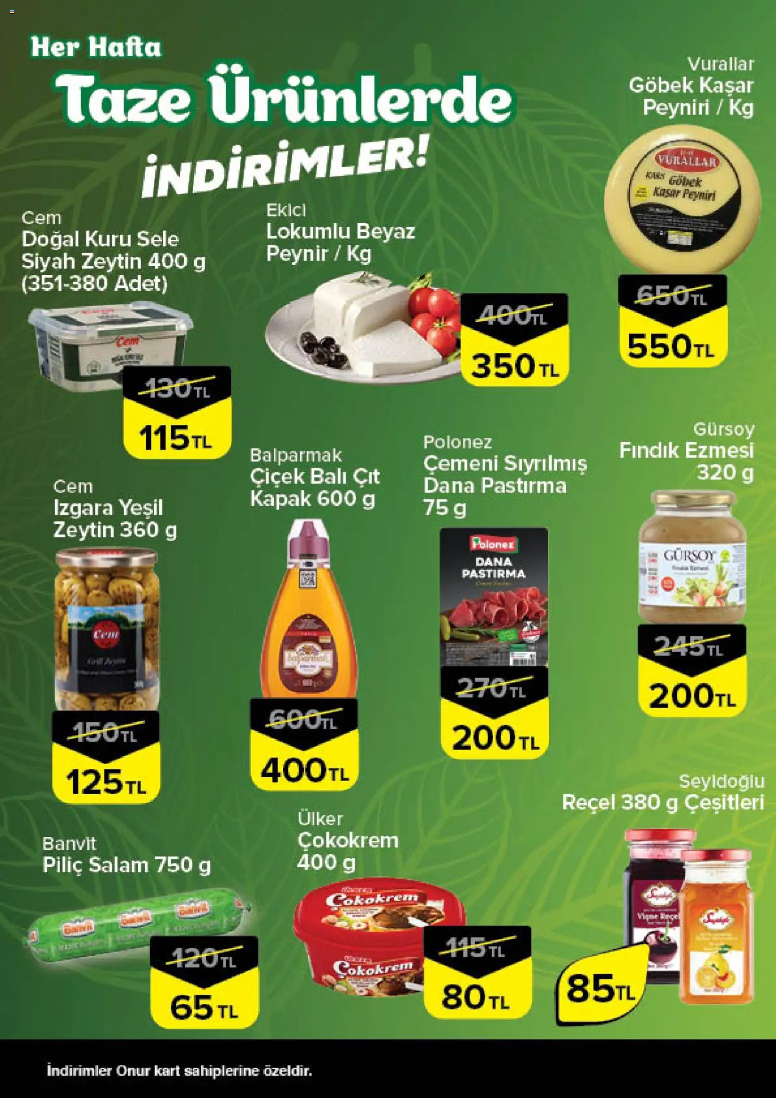 Onur Market - Taze Ürünlerde İndirimler - İstanbul & Trakya - 02.04.2026 tarihinden itibaren geçerlidir | Sayfa: 2 | Ürünler: Salam, Fındık, Zeytin, Izgara