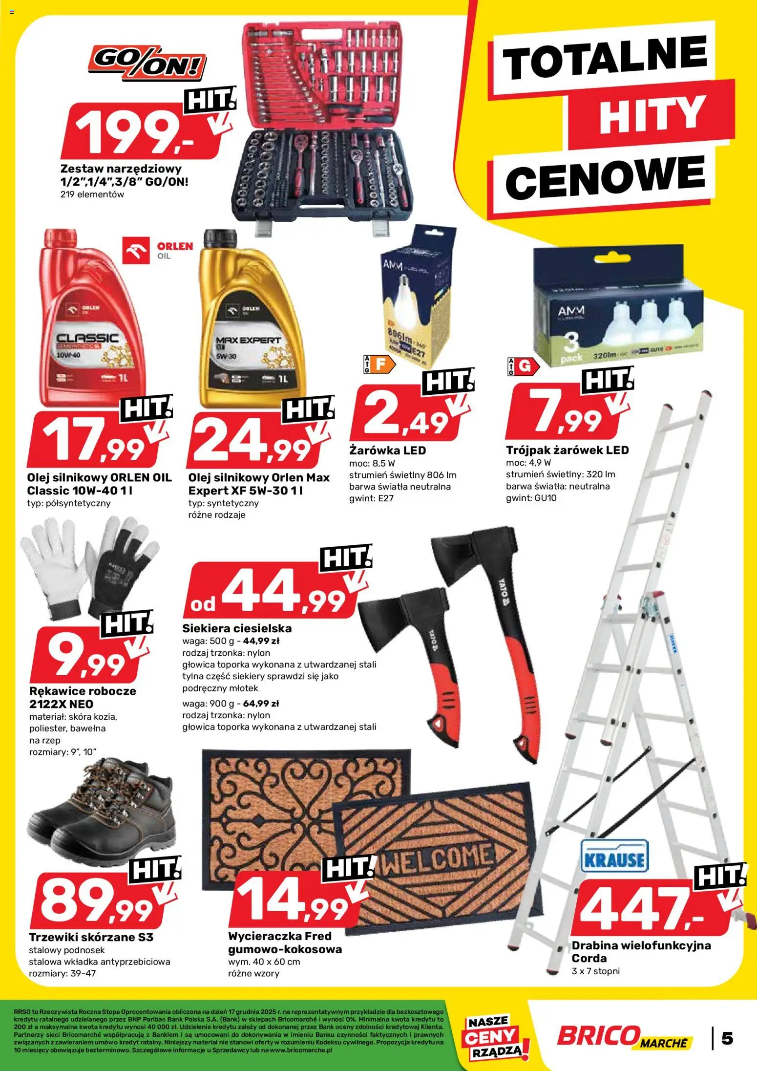 Brico Marché Gazetka od 17.12.2025 | Strona: 5 | Produkty: Drabina, Waga, Olej, Siekiera