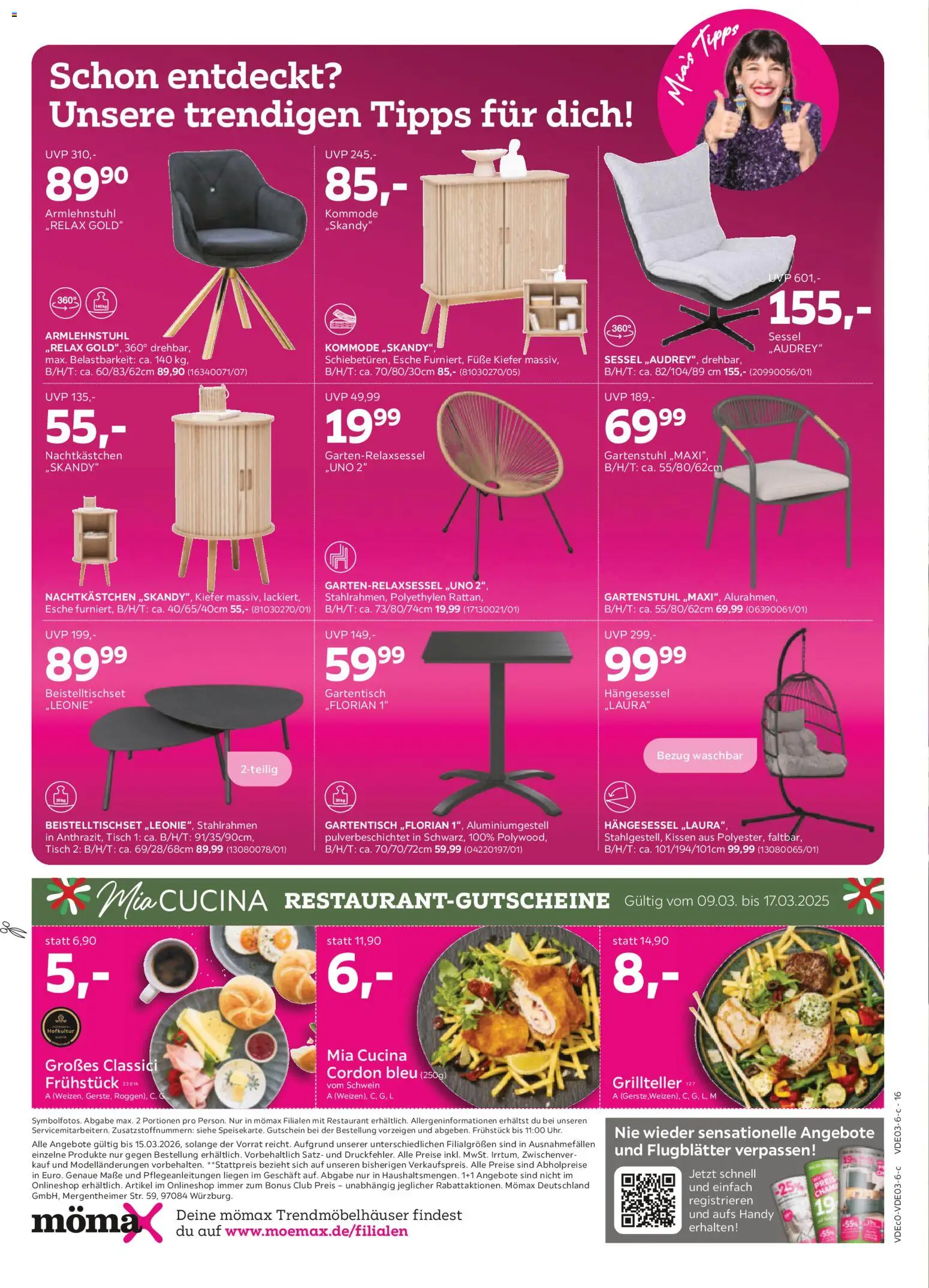 Mömax Prospekt 	 – gültig ab 09.03.2026 | Seite: 16 | Produkte: Kissen, Sessel, Tisch, Nachtkästchen