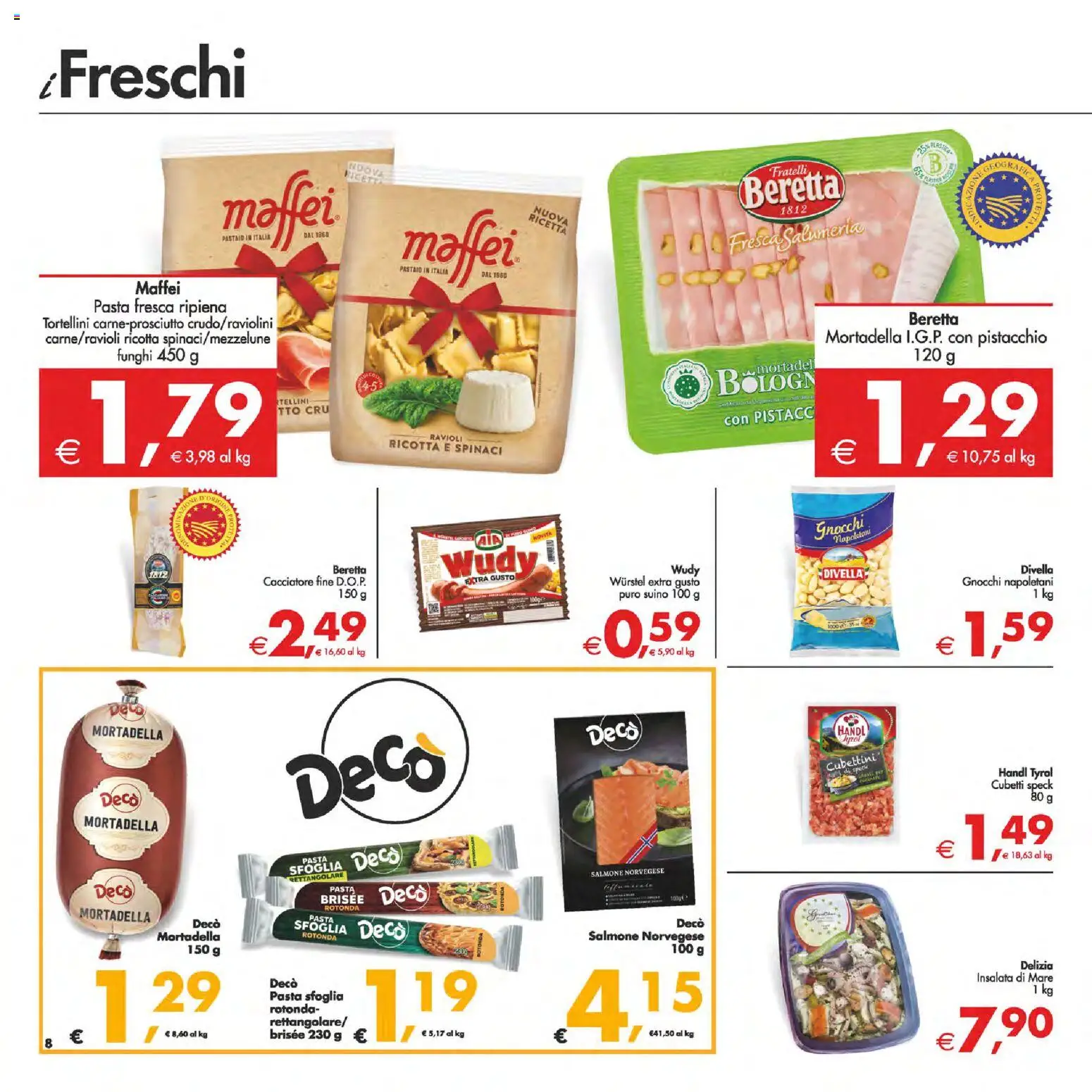 Volantino Decò del 06.03.2026 | Pagina: 8 | Prodotti: Salmone, Pasta sfoglia, Pasta, Funghi