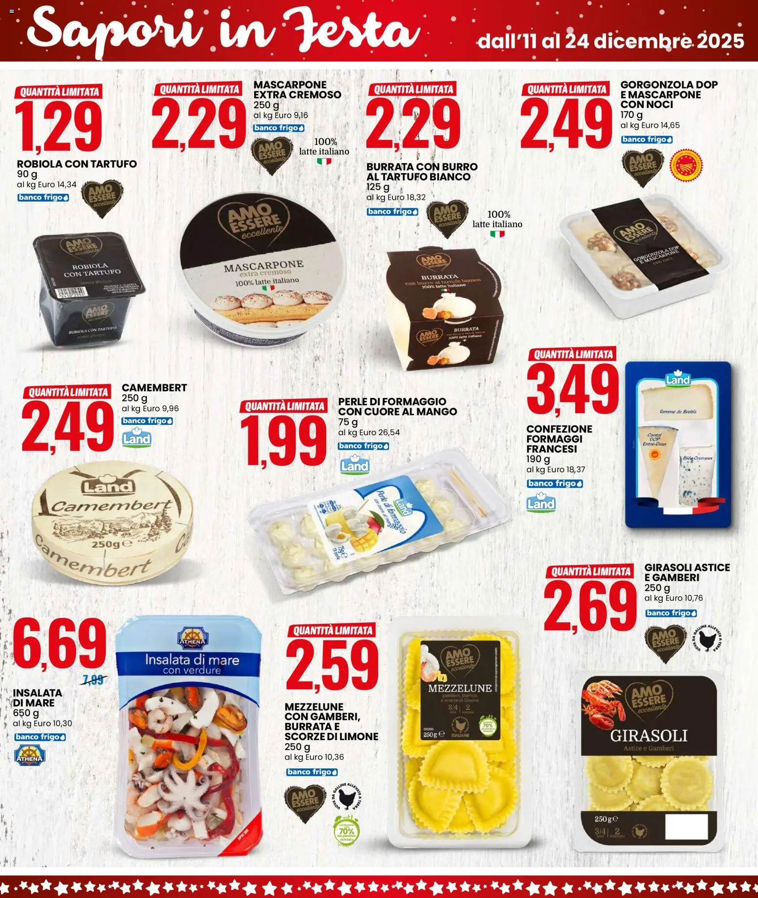Volantino Eurospin del 11.12.2025 | Pagina: 3 | Prodotti: Gamberi, Latte, Robiola, Burrata