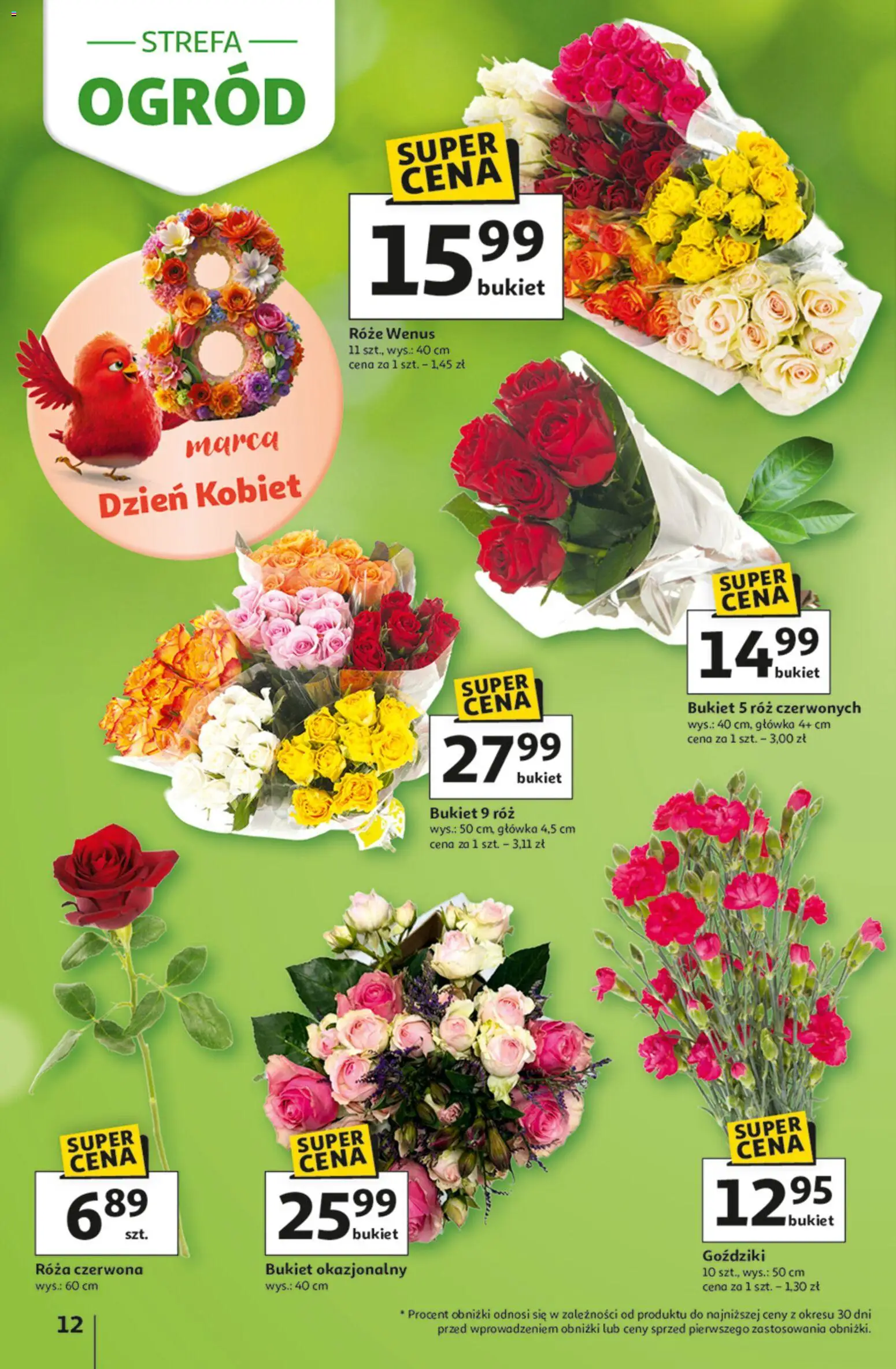 Auchan gazetka - 30 Lat Hipermarket od 05.03.2026 | Strona: 12 | Produkty: Goździki, Róż