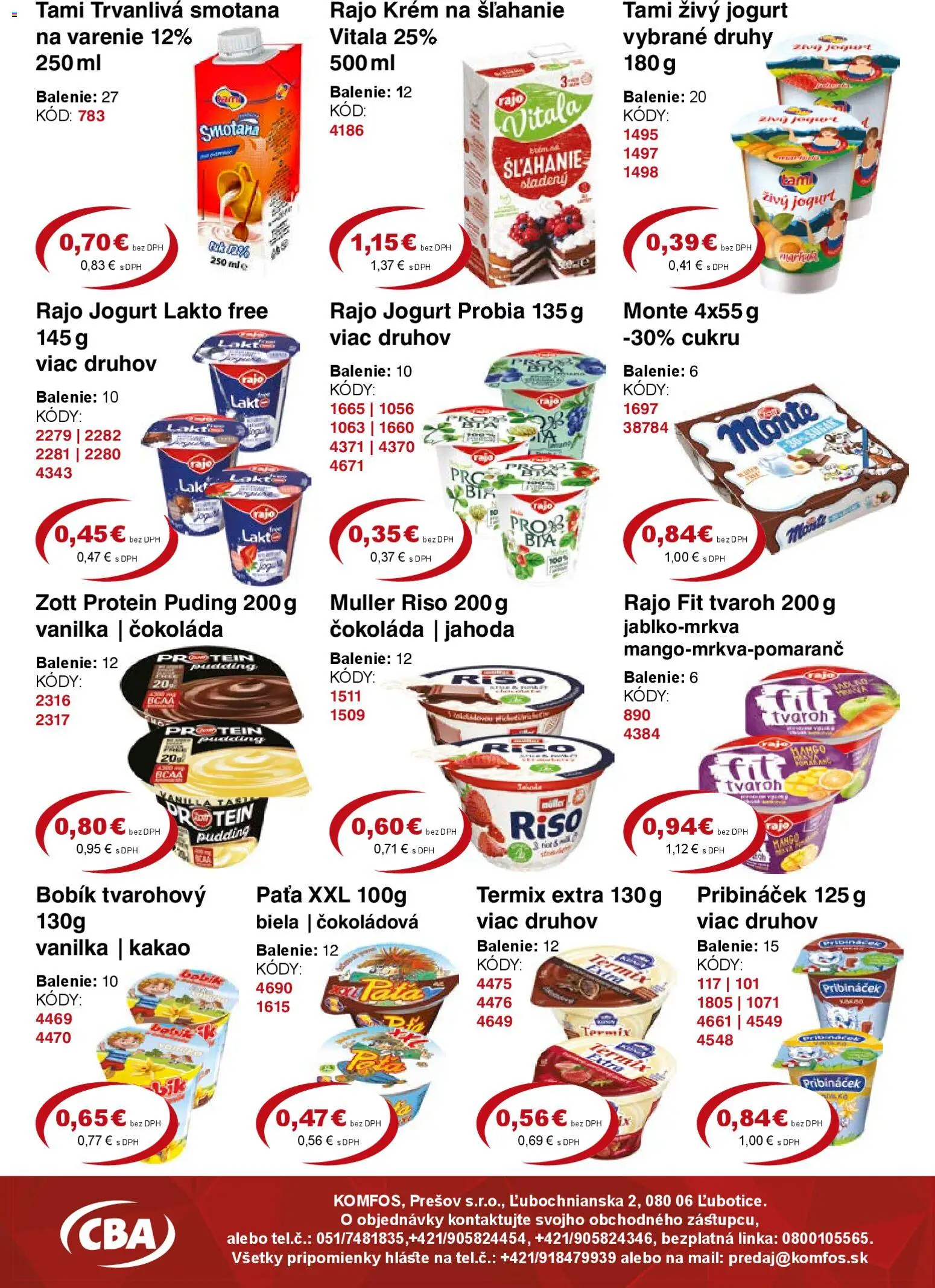 Nové CBA Komfos akcie – leták je platný od 24.04.2026 | Strana: 2 | Produkty: Smotana, Puding, Čokoláda, Tvaroh