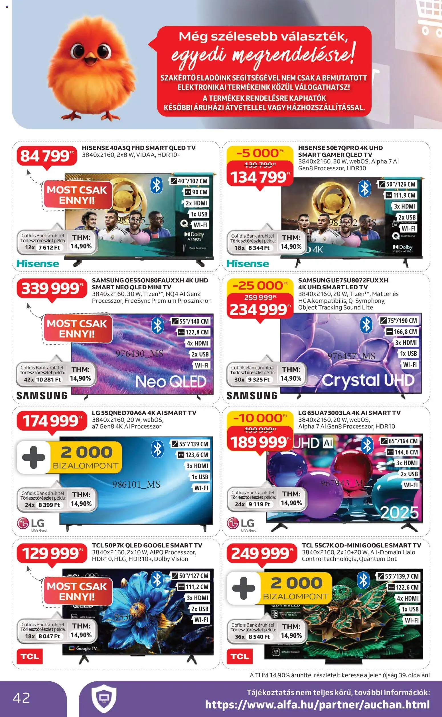 Auchan akciós ujság - amely érvényes a következő dátumtól: 22.01.2026 | Oldal: 42 | Termékek: USB, TV, Smart tv, Samsung