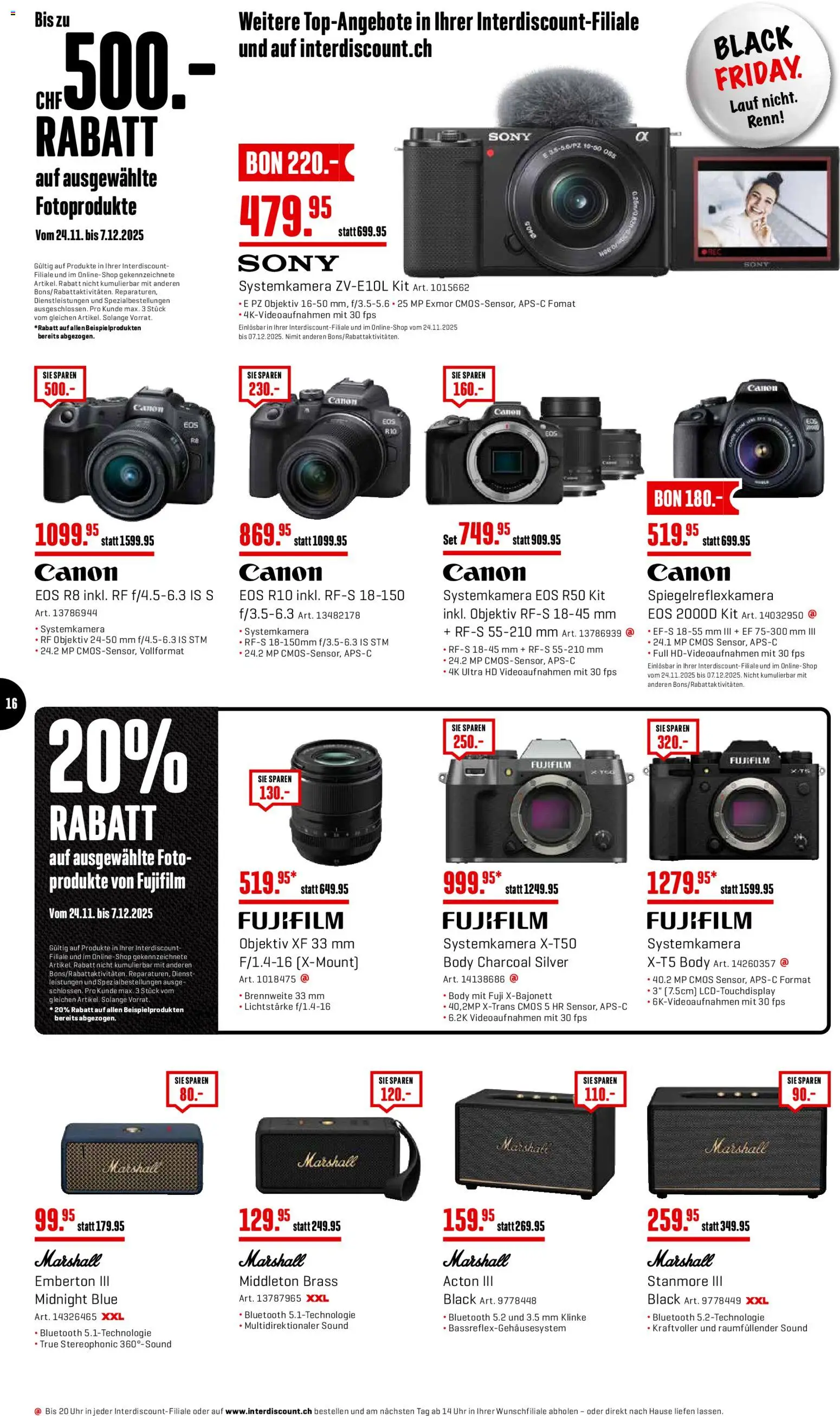 Interdiscount - Black Friday – gültig ab 24.11.2025 | Seite: 16 | Produkte: Spiegelreflexkamera, Systemkamera, Objektiv, Sony