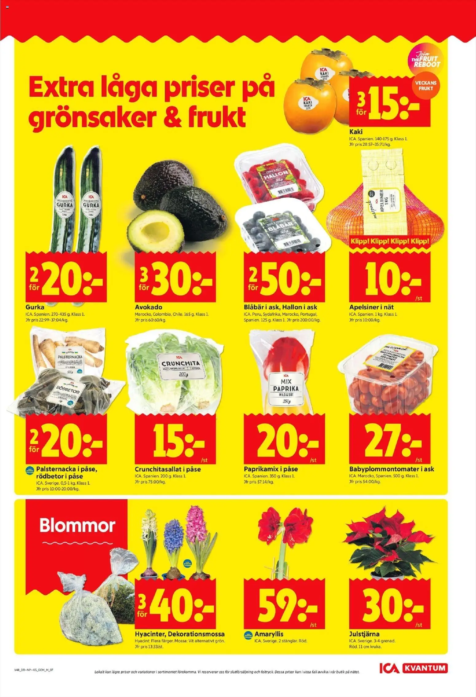 ICA Kvantum reklamblad aktuell från 24.11.2025 | Sida: 7 | Produkter: Apelsiner, Mössa, Hallon, Gurka