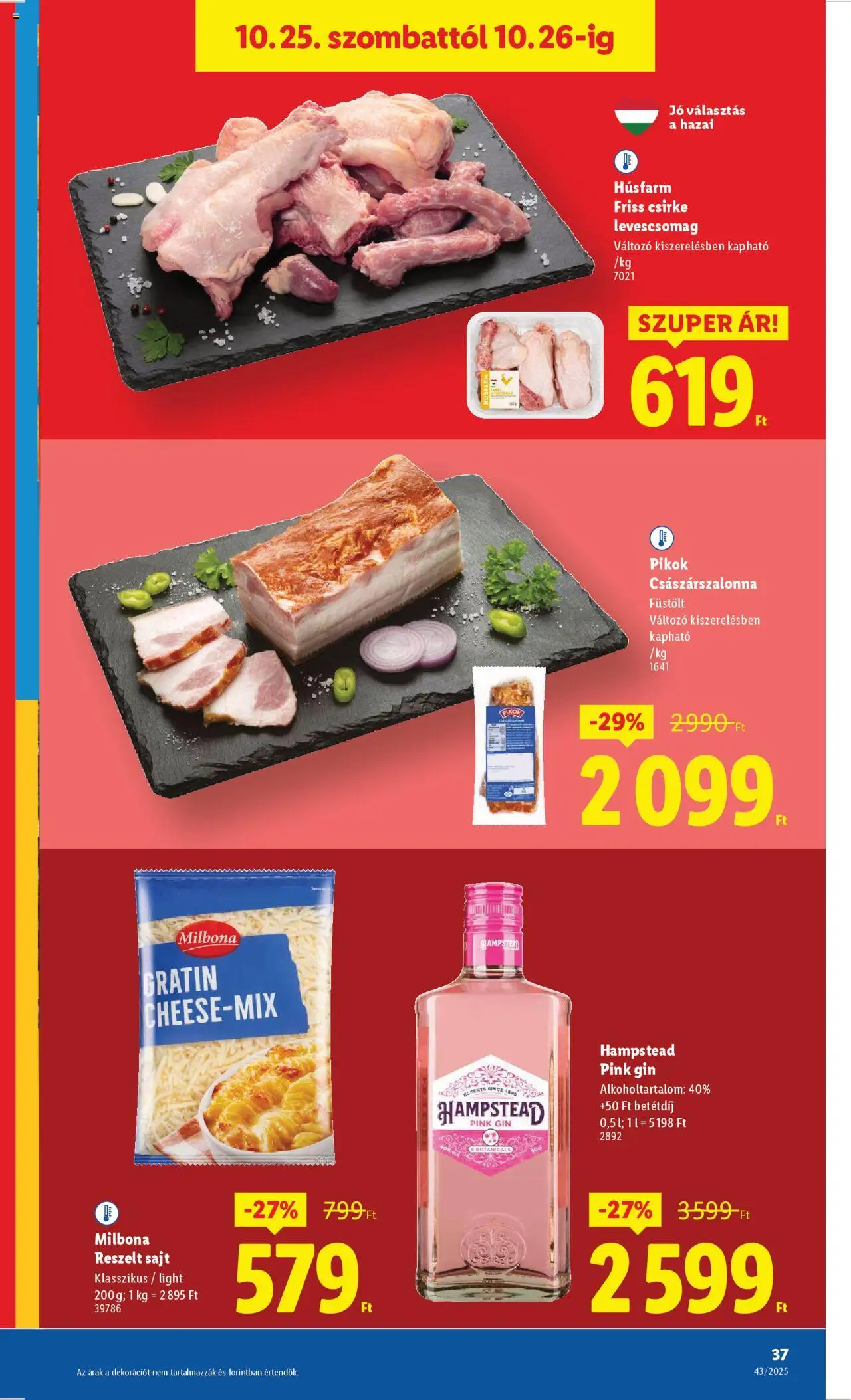 Lidl akciós ujság - amely érvényes a következő dátumtól: 22.10.2025 | Oldal: 37 | Termékek: Bacon, Reszelt sajt, Sajt, Gin