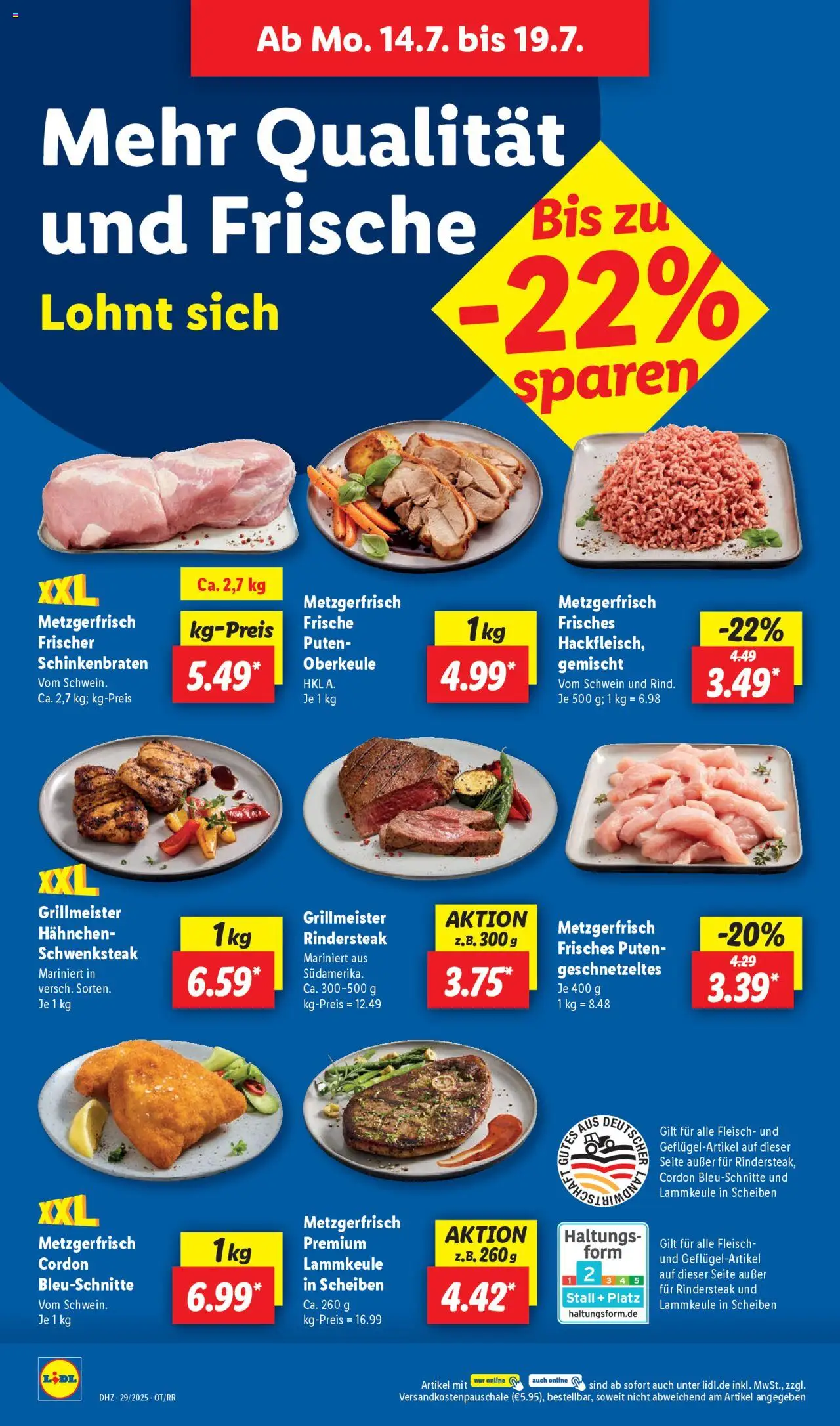 Lidl Prospekt Solingen - gültig ab dem 14.07.2025 | Seite: 4 | Produkte: Lammkeule, Hahnchen, Fleisch