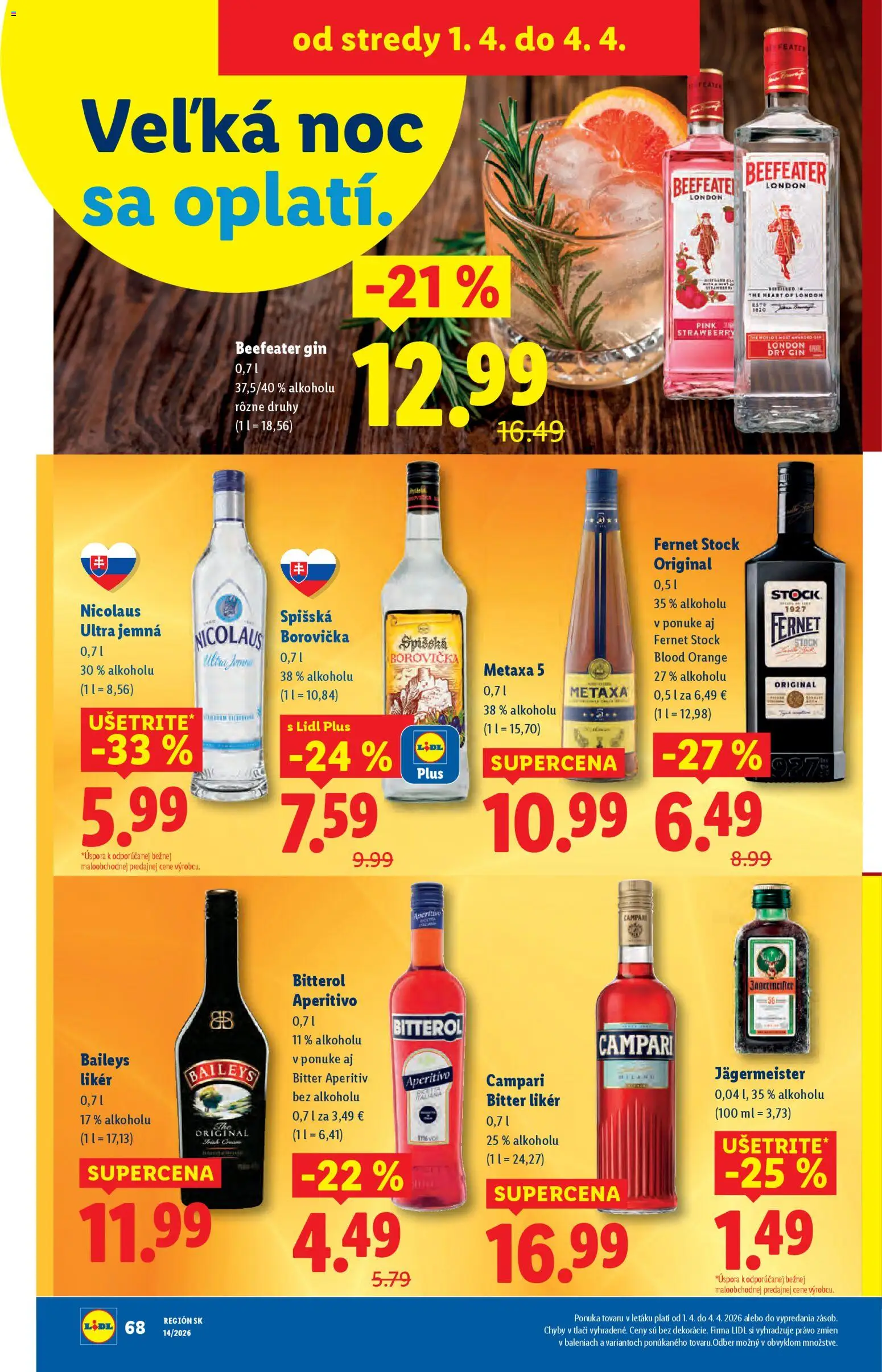 Nové Lidl akcie – leták je platný od 30.03.2026 | Strana: 88 | Produkty: Metaxa, Gin, Fernet Stock, Baileys