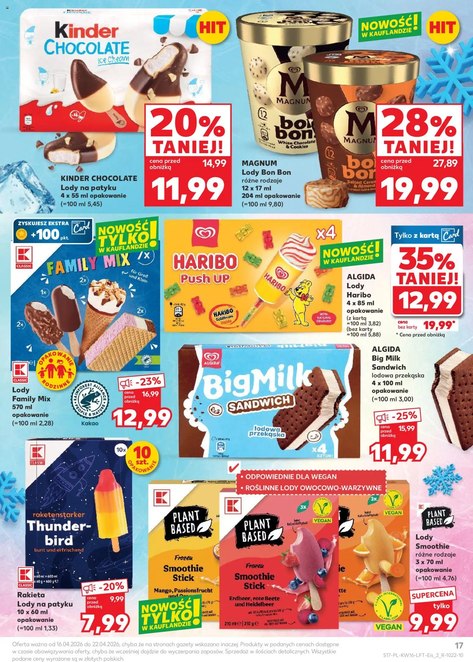 Kaufland Polsko leták od 16.04.2026 | Strana: 17 | Produkty: Vegan, Haribo, Cookies, Magnum