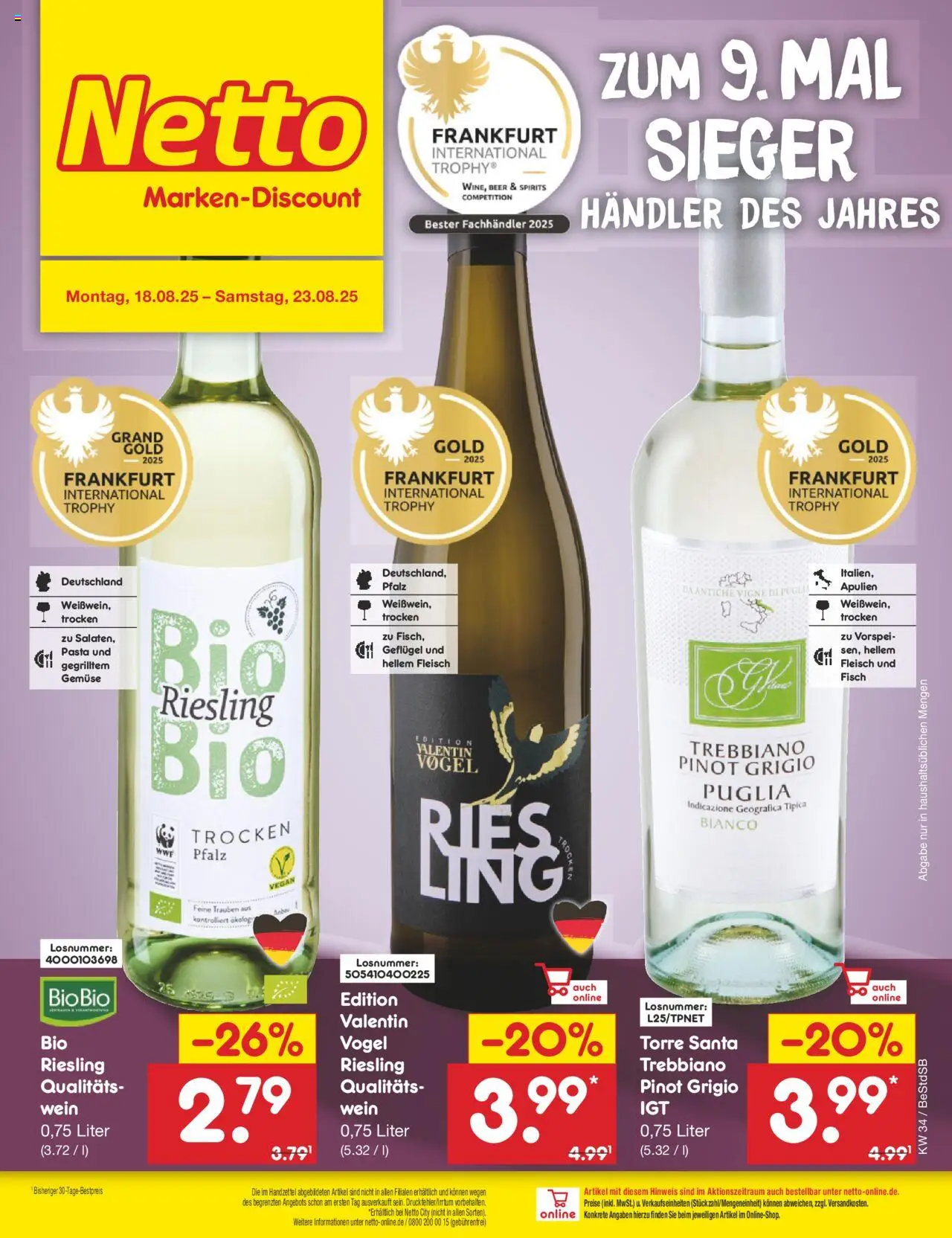 Netto Marken-Discount Prospekt 	 - gültig ab dem 18.08.2025 | Seite: 32 | Produkte: Fisch, Pasta, Wein, Fleisch