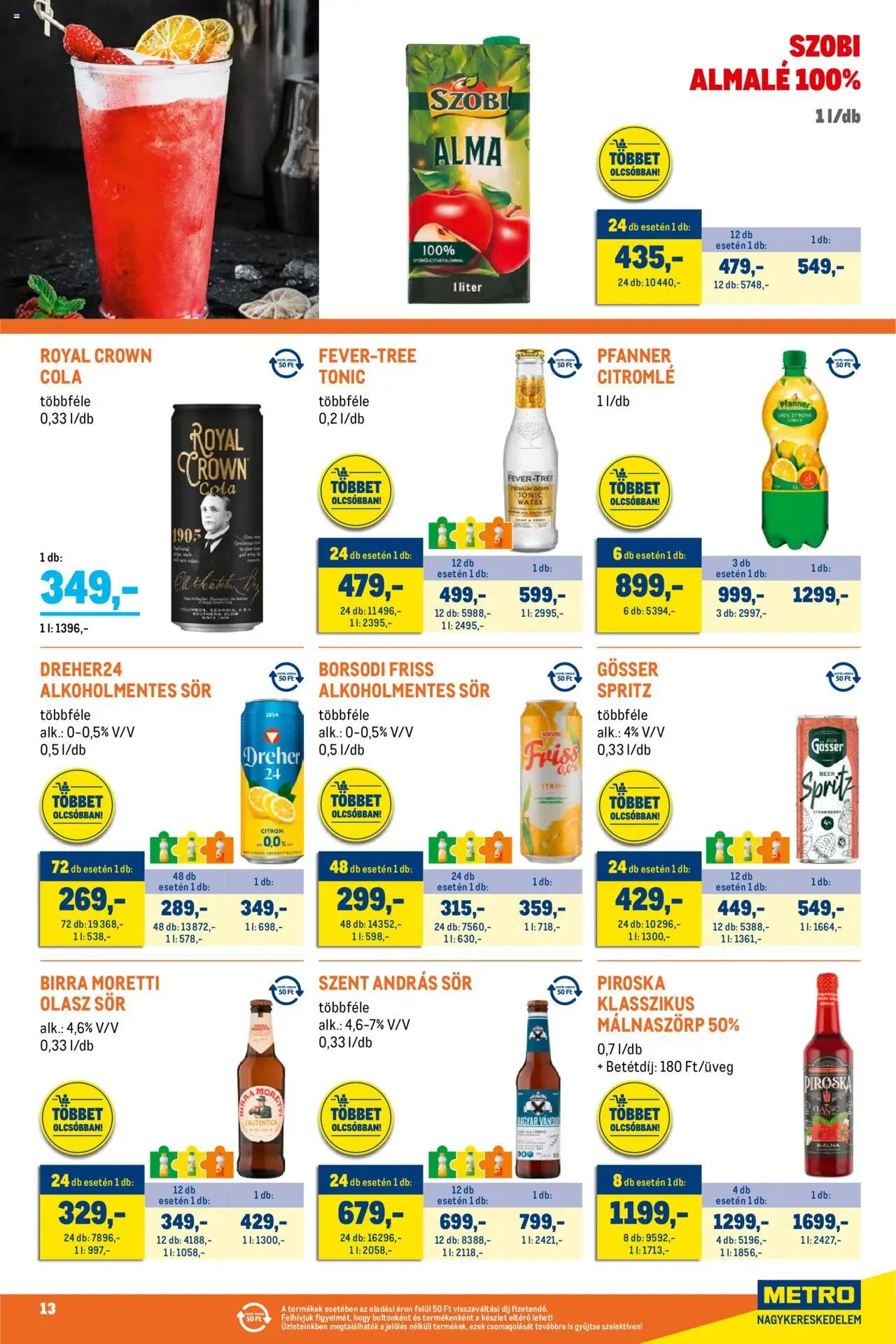 Metro akciós ujság - amely érvényes a következő dátumtól: 01.07.2025 | Oldal: 13 | Termékek: Gösser, Cola, Alma, Alkoholmentes sör