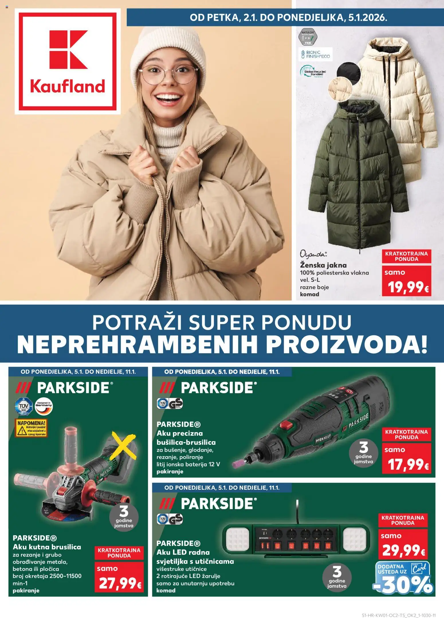 Kaufland katalog | vrijedi od 02.01.2026 | Stranica: 1 | Proizvodi: Brusilica, Kutna brusilica, Jakna, Žarulje