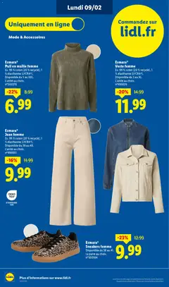 LIDL - Prévisualisation de Esmara® Jean femme, Ex. 99% coton (20% recyclé), 1 % élasthanne (LYCRA®). Disponible du 36 au 48. L'unité au choix. valide à partir de 09.02.2026 | Page: 6