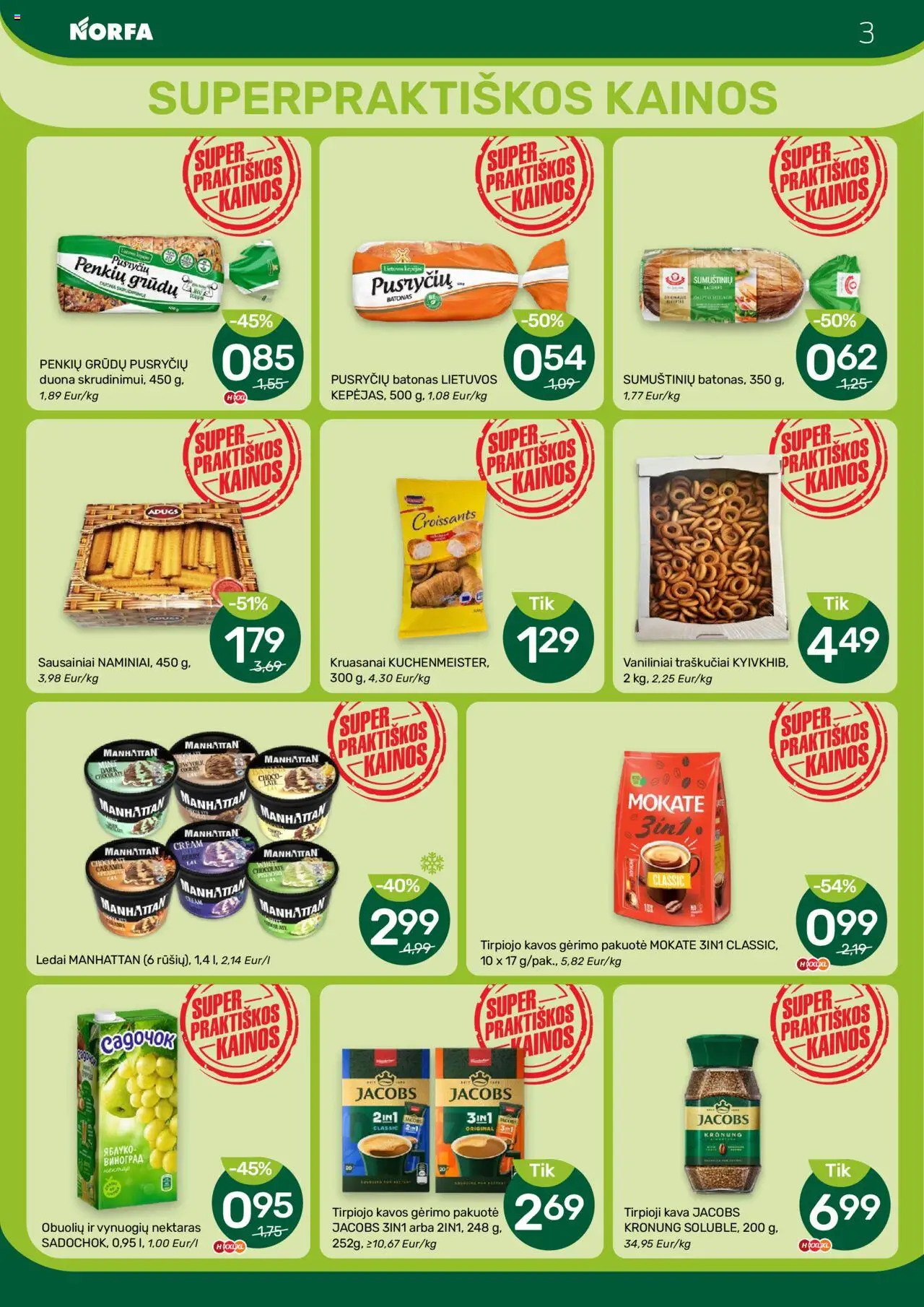 NORFA leidinys│galioja nuo 07.08.2025 | Puslapis: 3 | Prekių: Sausainiai, Batonas, Tirpioji kava, Traškučiai