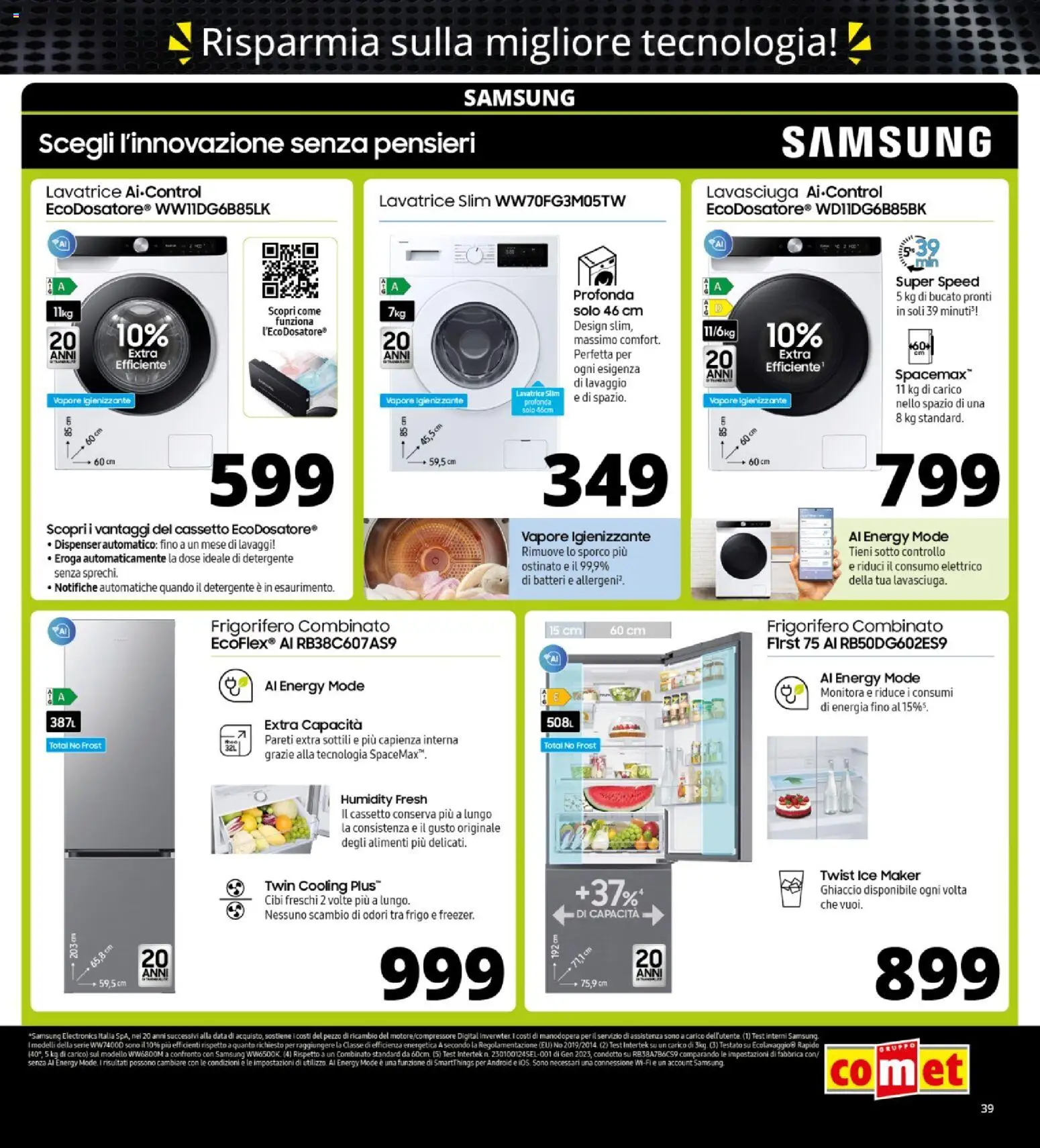 Volantino Comet del 13.11.2025 | Pagina: 39 | Prodotti: Lavasciuga, Detergente, Lavatrice, Frigorifero