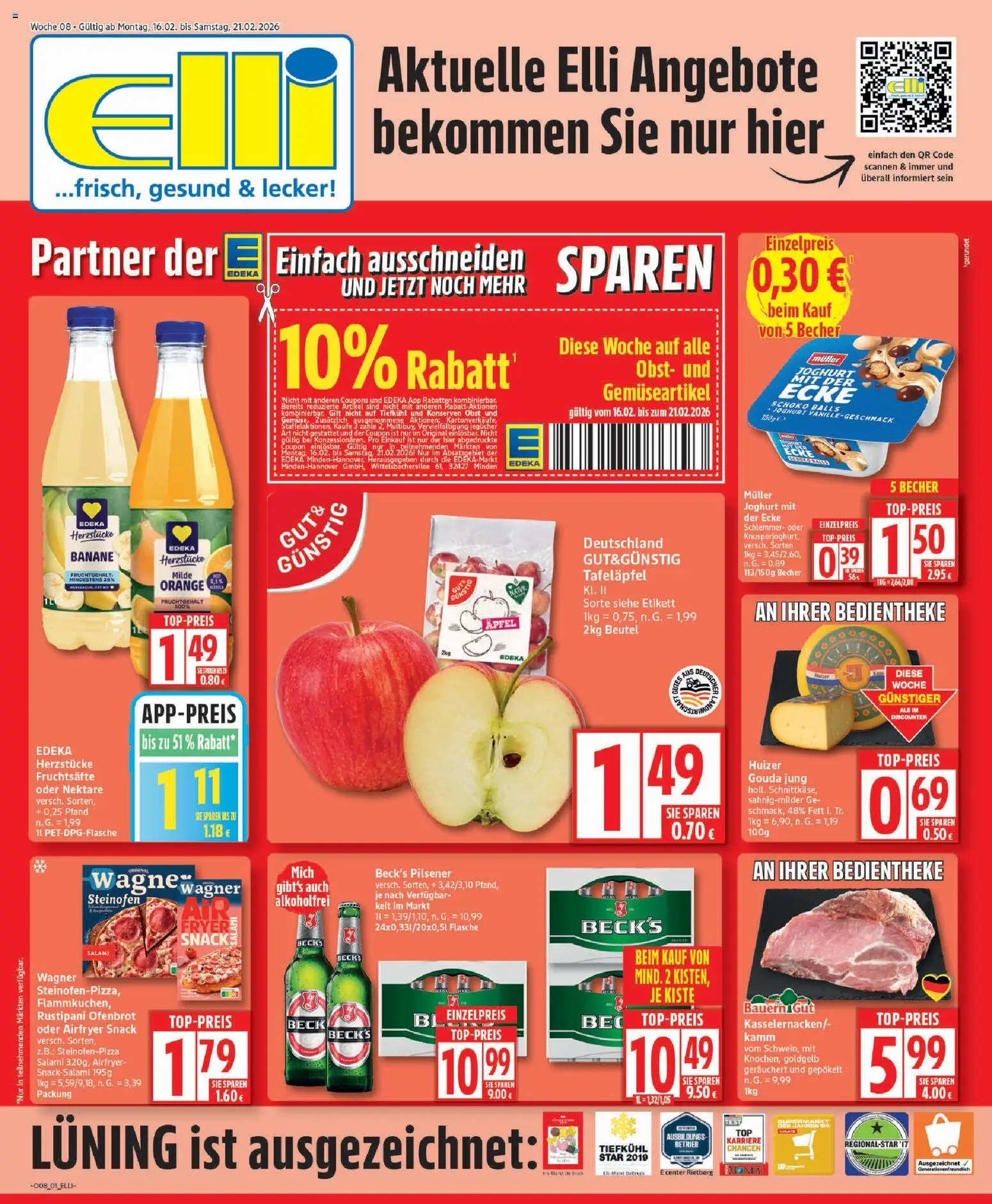 Elli Markt Prospekt 	 – gültig ab 16.02.2026 | Seite: 1 | Produkte: Joghurt, Äpfel, Obst, Salami