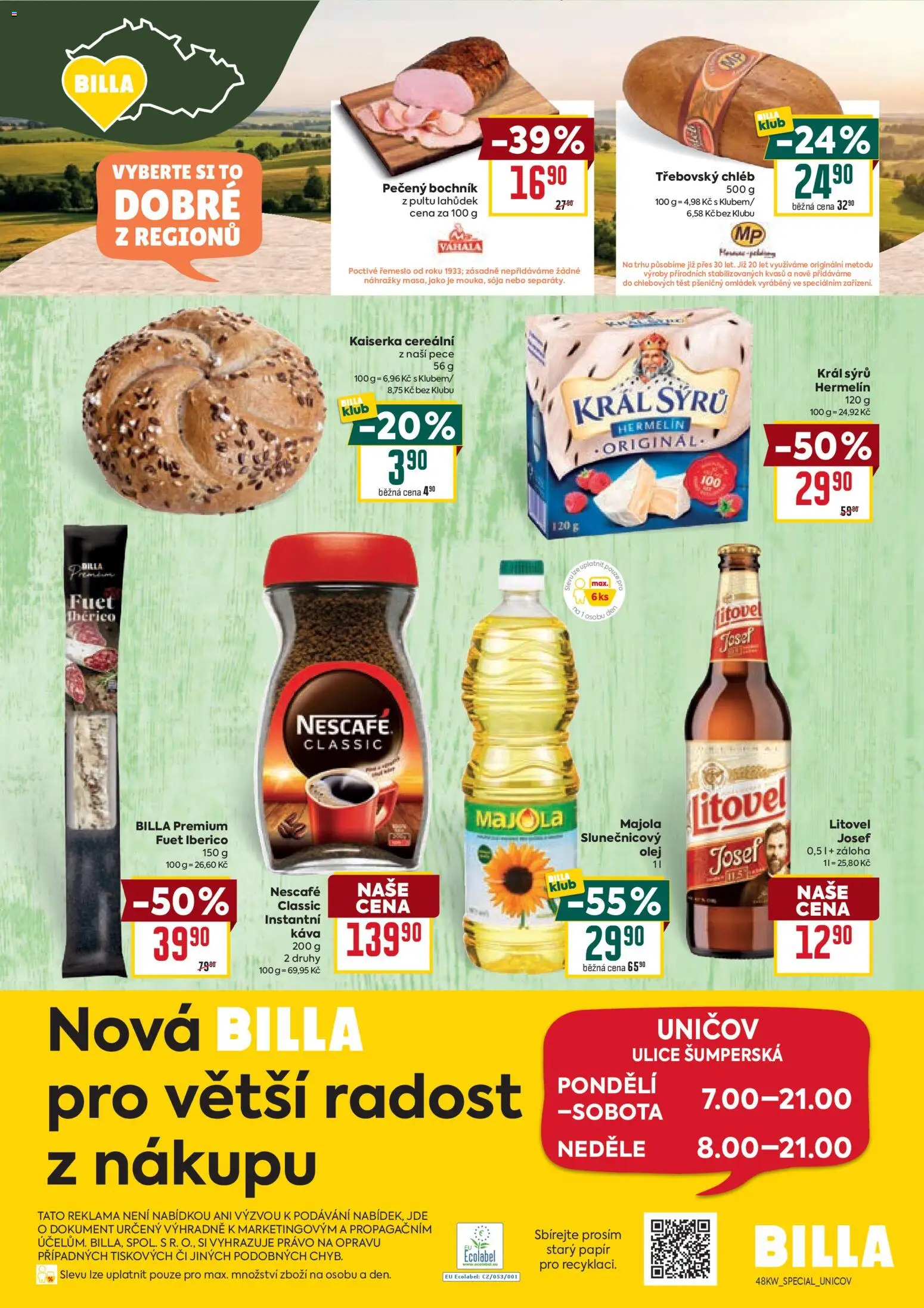 Billa leták - Speciál: Uničov od 26.11.2025 | Strana: 2 | Produkty: Olej, Test, Káva, Instantní káva