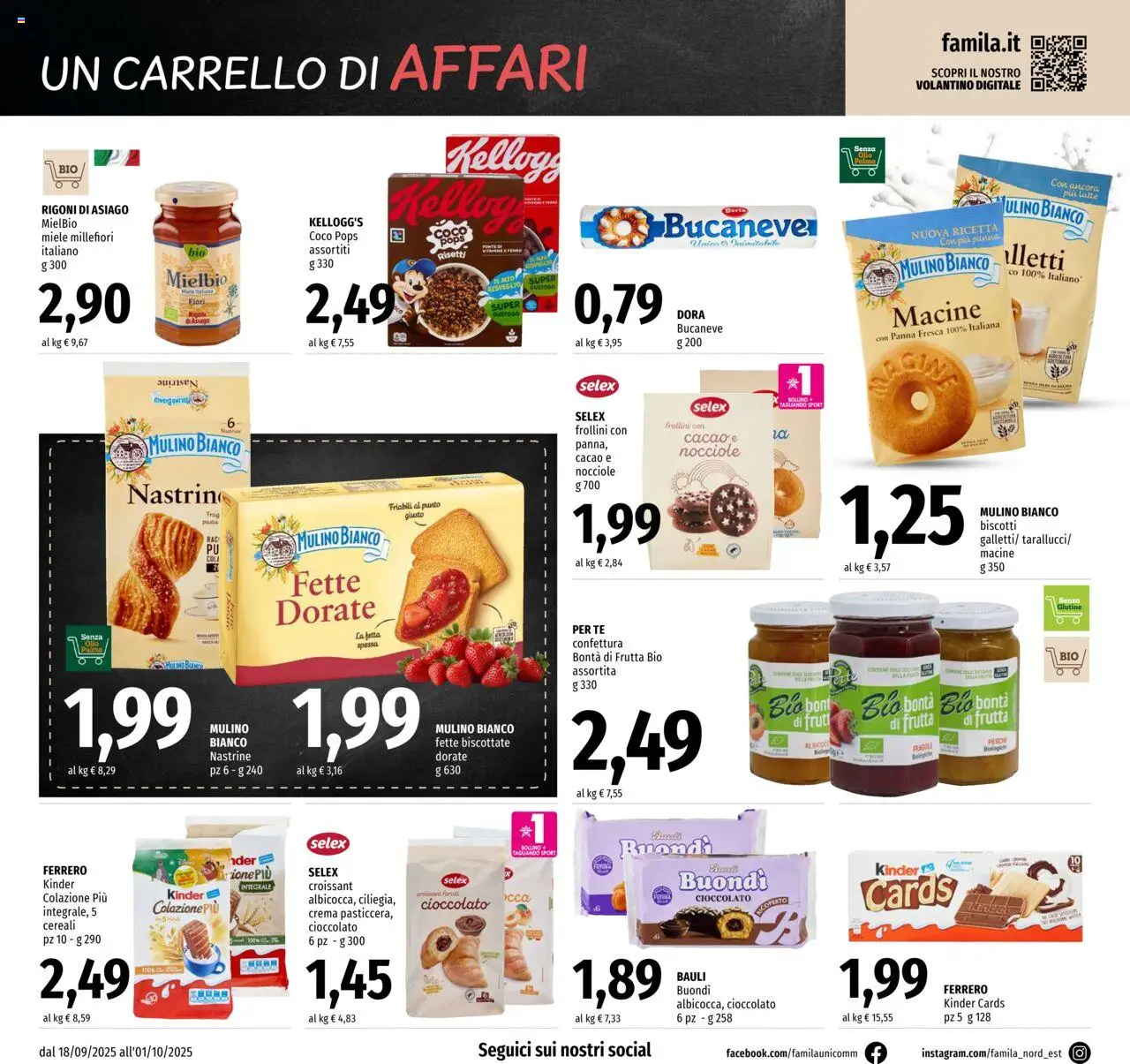 Volantino Famila del 18.09.2025 | Pagina: 12 | Prodotti: Panna, Biscotti, Fette biscottate, Miele