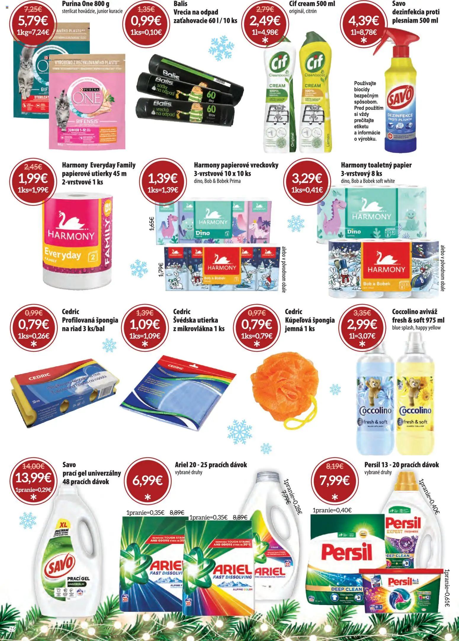 Nové Nitrazdroj akcie – leták je platný od 01.12.2025 | Strana: 25 | Produkty: Toaletný papier, Aviváž, Ariel, Cif