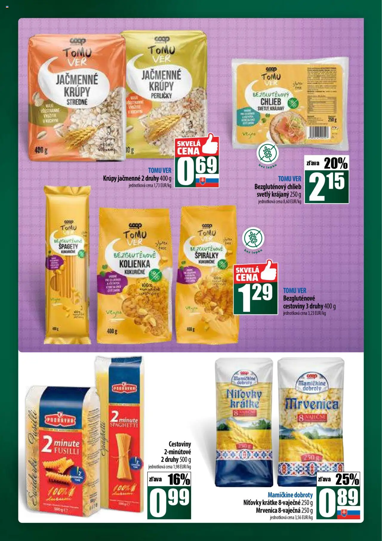 COOP Jednota široká ponuka │ platný od 24.07.2025 | Strana: 32 | Produkty: Chlieb, Fusilli, Cestoviny, Špagety