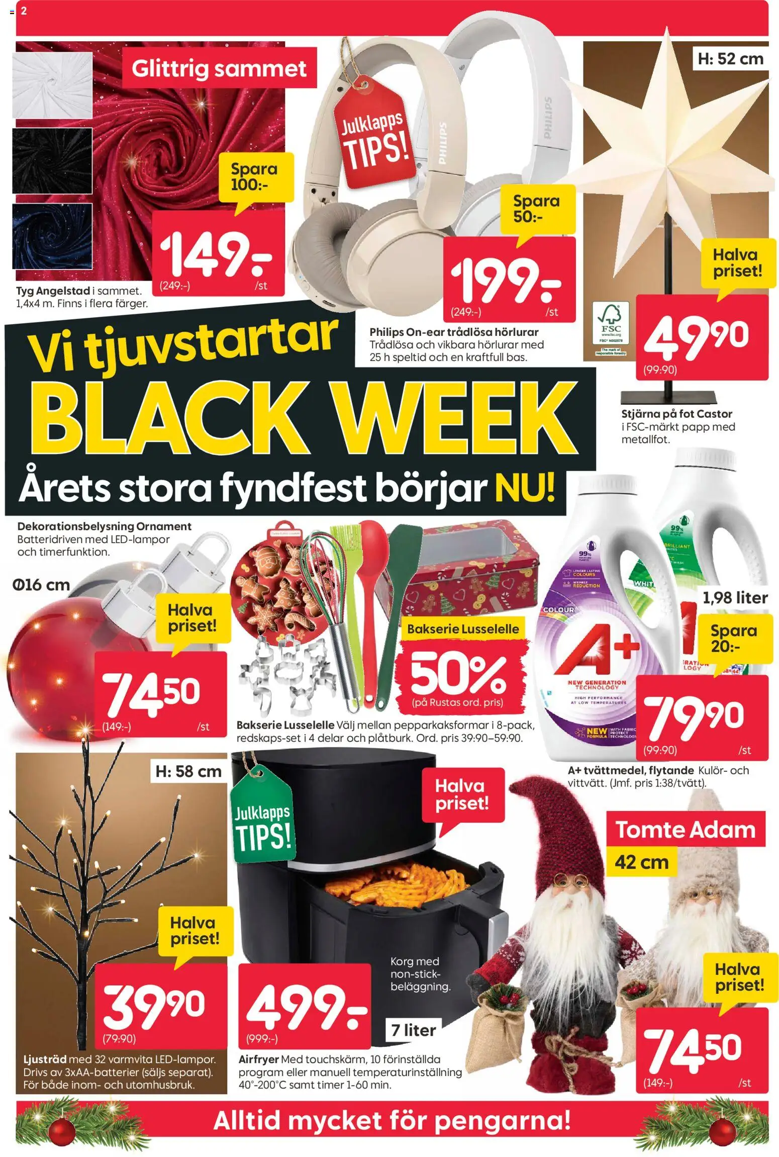 Rusta reklamblad aktuell från 17.11.2025 | Sida: 2 | Produkter: Korg, Trådlösa hörlurar, Airfryer, Hörlurar