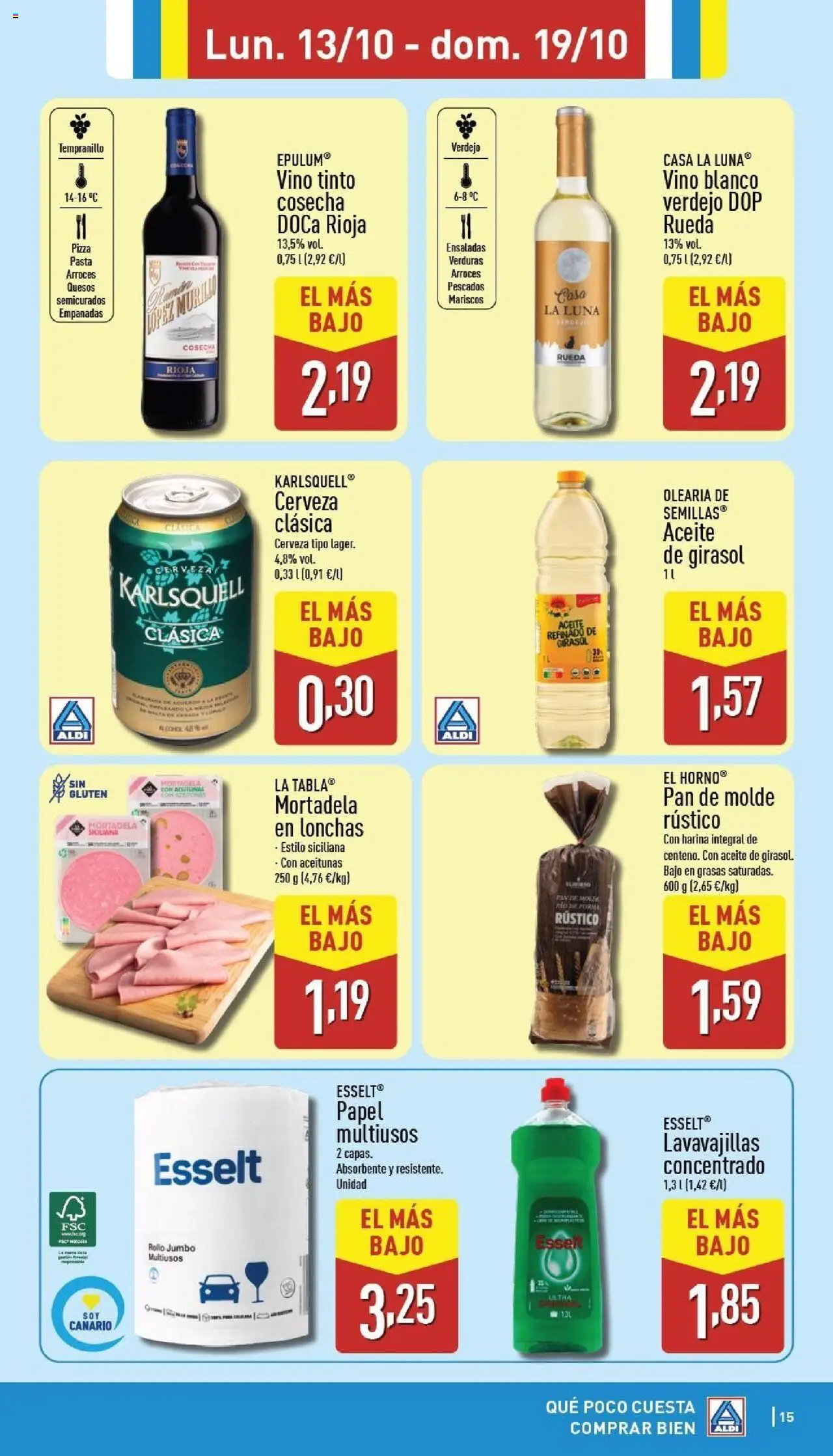 Aldi folleto Canarias │ válido desde el 13.10.2025 | Página: 15 | Productos: Μπλοκ, Aceite, Pan, Mortadela