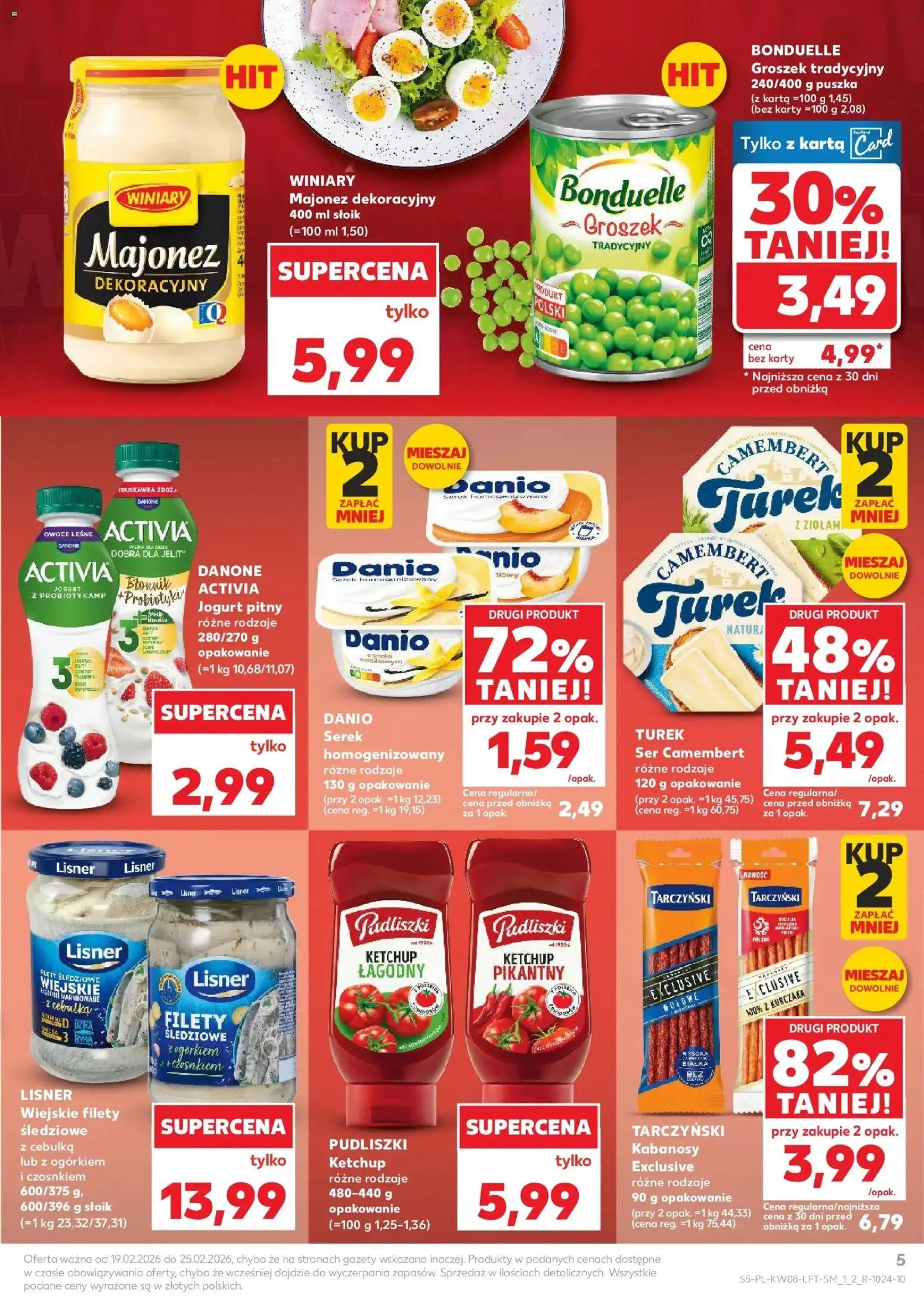 Kaufland Polsko leták od 19.02.2026 | Strana: 5 | Produkty: Jogurt, Ryba, Karty, Camembert