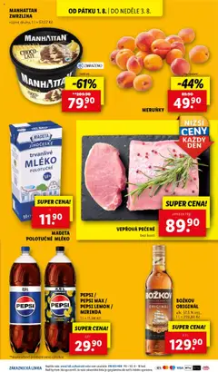 Lidl leták od 31.07.2025 | Strana: 43 | Produkty: Mléko polotučné, Mirinda, Božkov, Meruňky