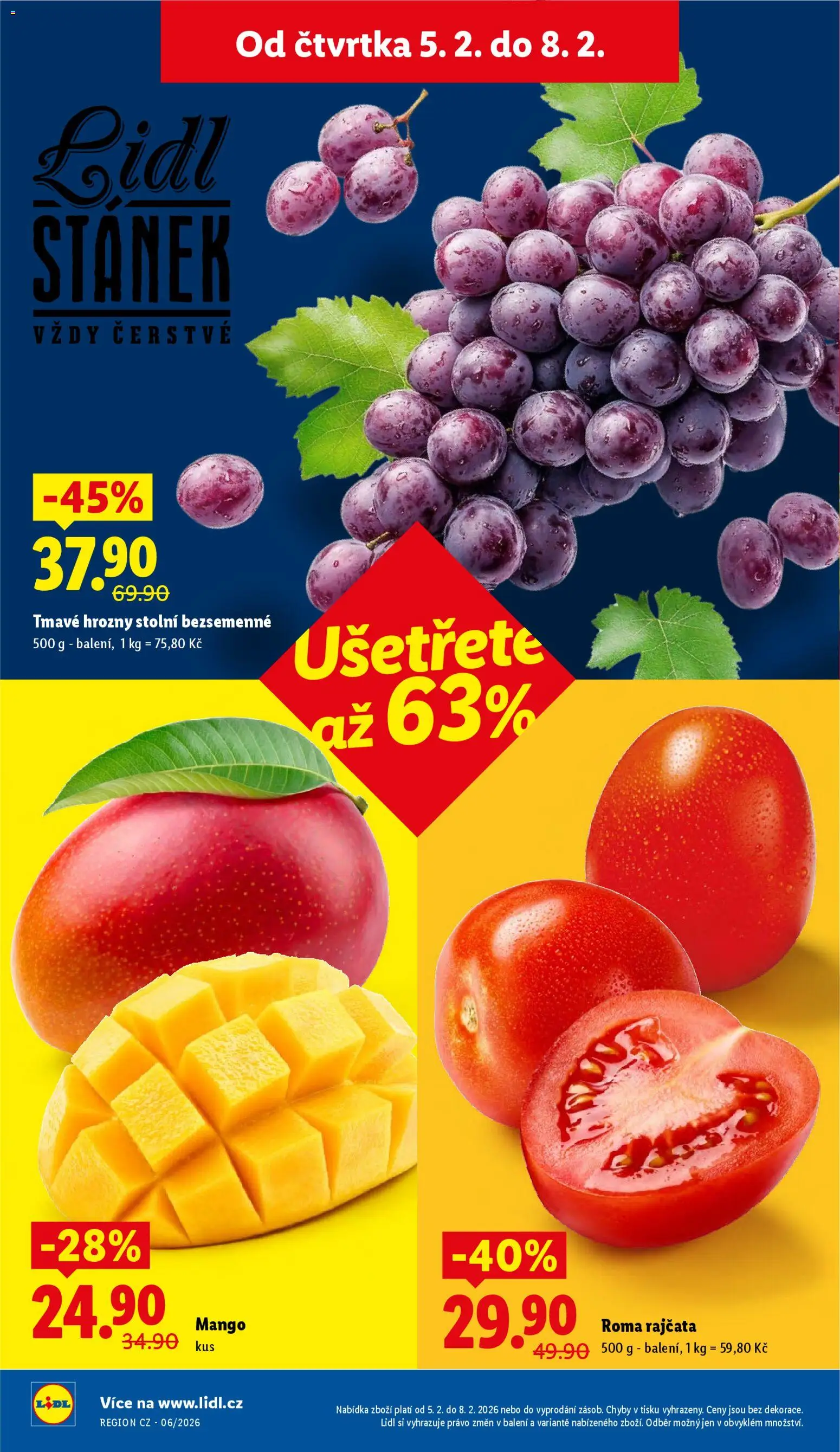 Lidl leták od 05.02.2026 | Strana: 10 | Produkty: Mango, Rajčata, Hrozny