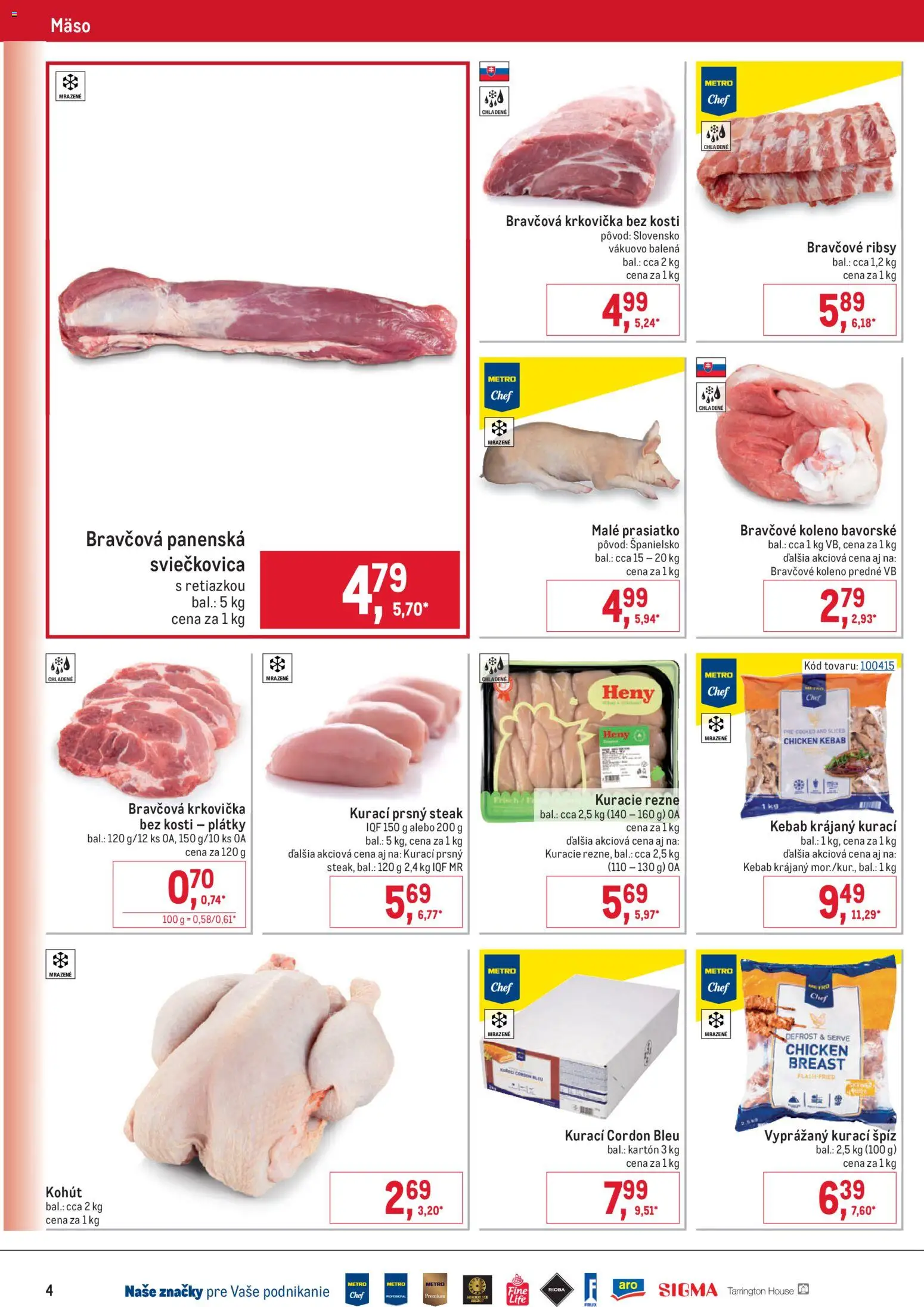 Nové Metro akcie – leták je platný od 11.02.2026 | Strana: 4 | Produkty: Bravčová krkovička, Bravčové koleno, Kuracie rezne, Steak
