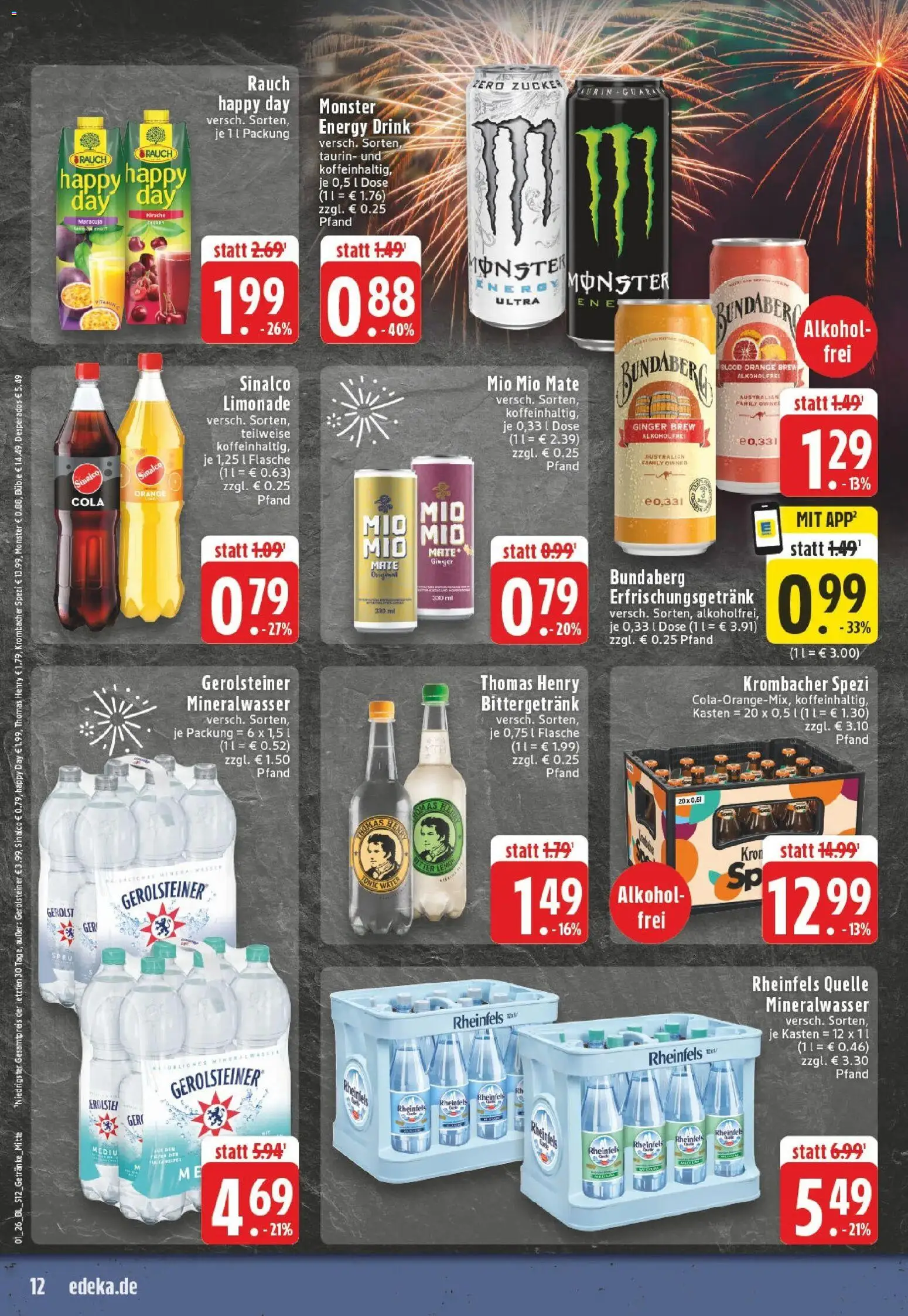 Edeka prospekt Essen	 – gültig ab 28.12.2025 | Seite: 12 | Produkte: Limonade, Monster, Krombacher, Gerolsteiner